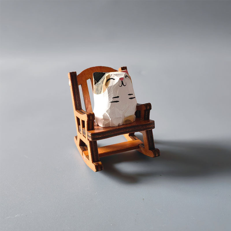 Wooden carving ornaments solid wood handmade carving Shiba Inu kitten decoration — image 8