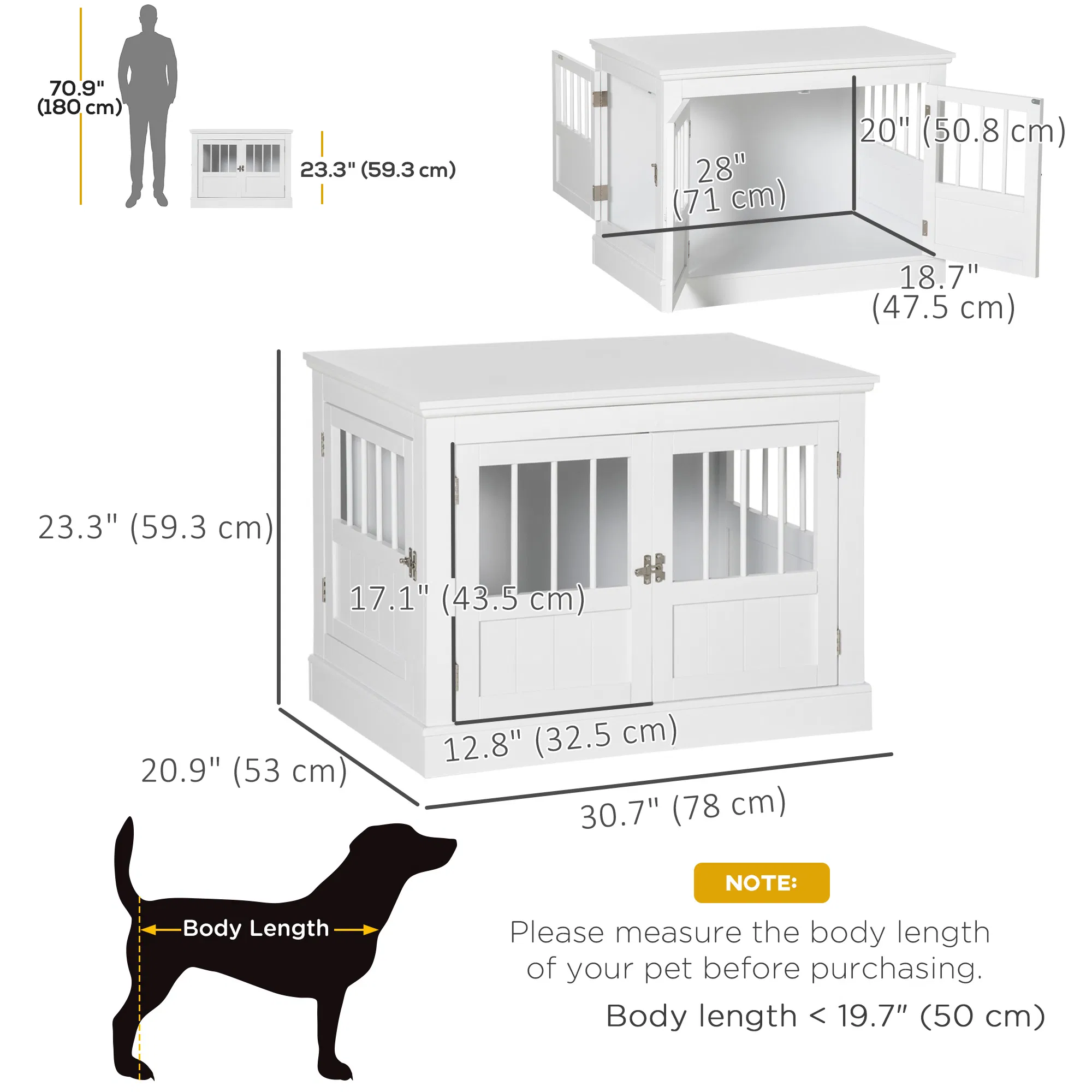 31" Dog Crate Furniture End Table with Three Doors for Small Dogs, White — image 3