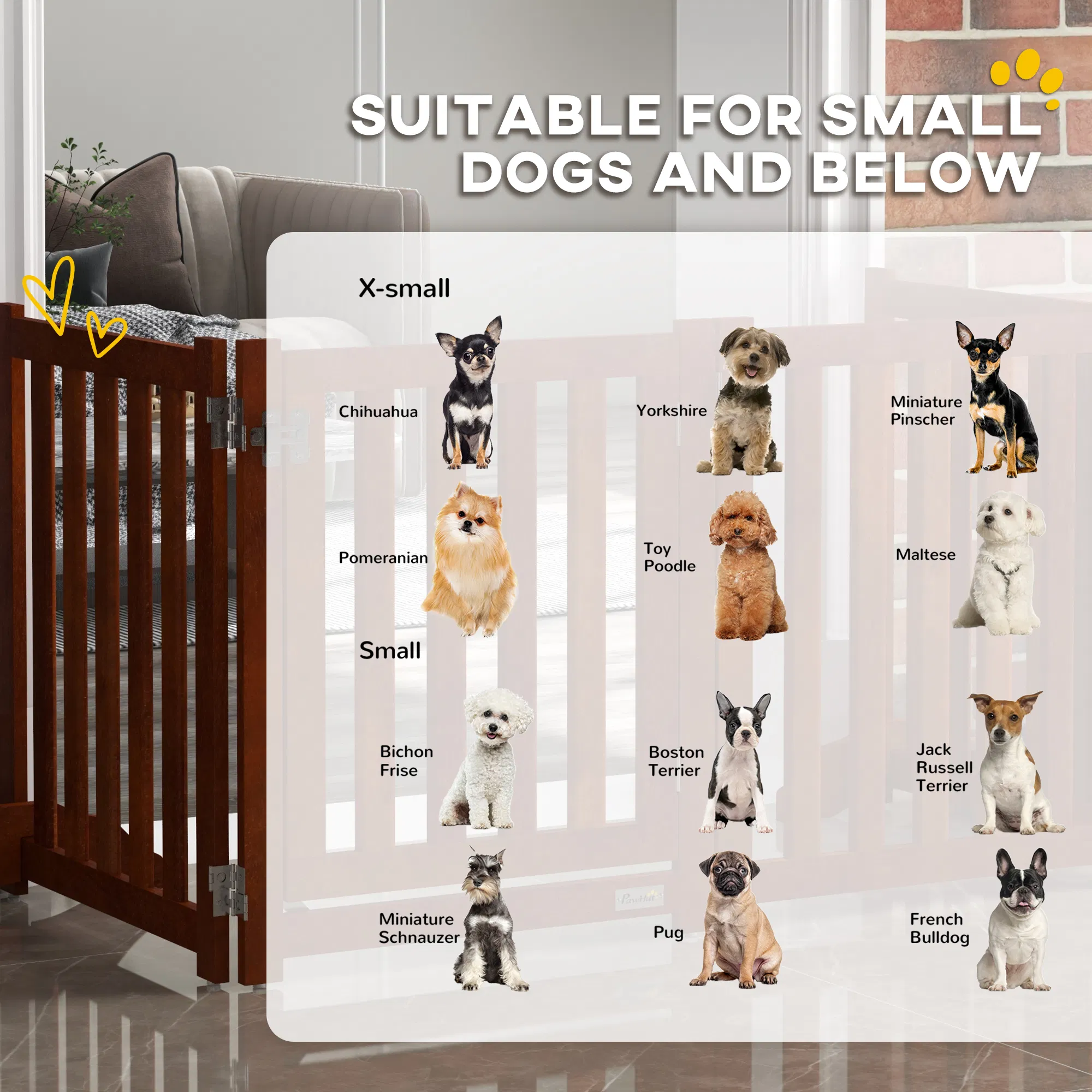 Foldable Dog Gate with Door, 4 Panels Fressstanding Pet Gate, Brown — image 3