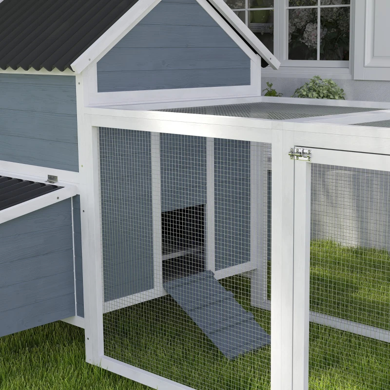 156Extra Large Wooden Chicken Coop With 2 Nesting Box, Run Cage, Waterproof Wave Roof, For 10-15 Chickens, Light GrayMultiple Packages — image 5