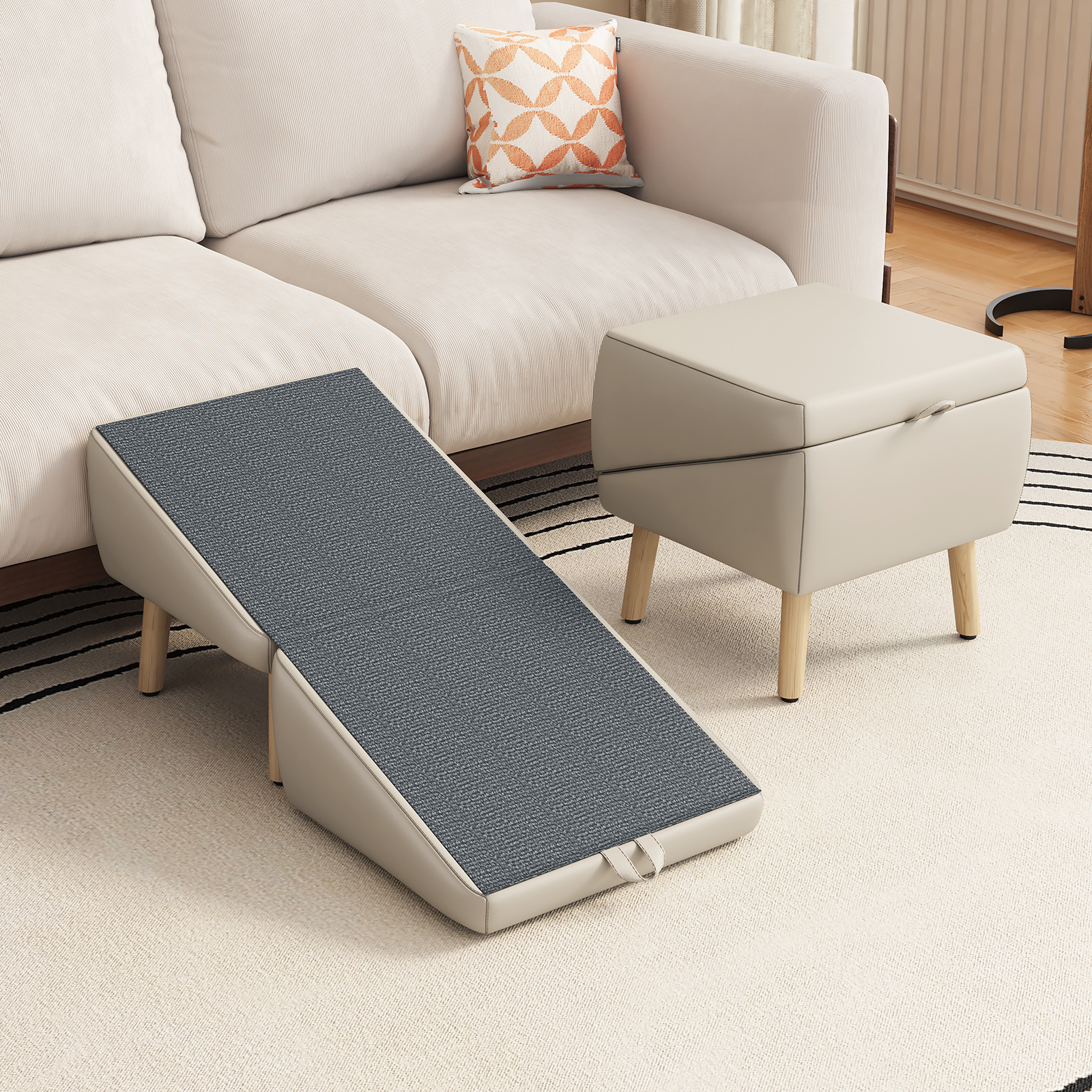 UPGRADED Dog Stairs for Small Dogs and Cats, Dog Ramp for Couch and Bed, Foldable 2-in-1 Wooden Pet Steps for Puppy, Split Ottoman Design (Light Grey) — image 25
