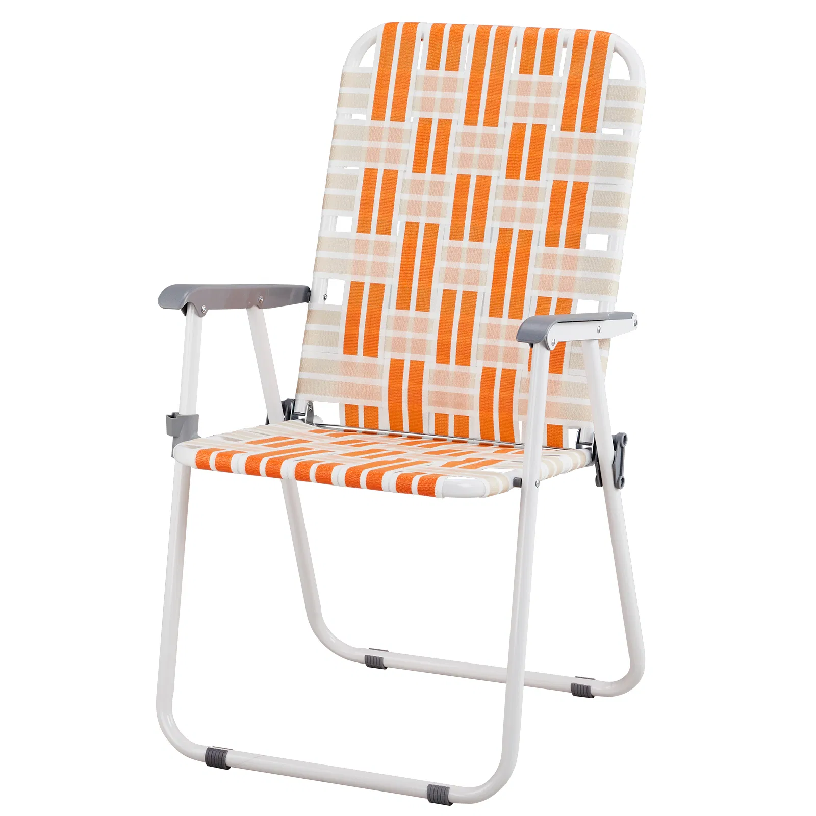 Set of 2 Webbed Folding Beach Chairs, Outdoor Patio Lawn Foldable Chairs for Camping Fishing Yard Poolside BBQ, Orange & White — image 16