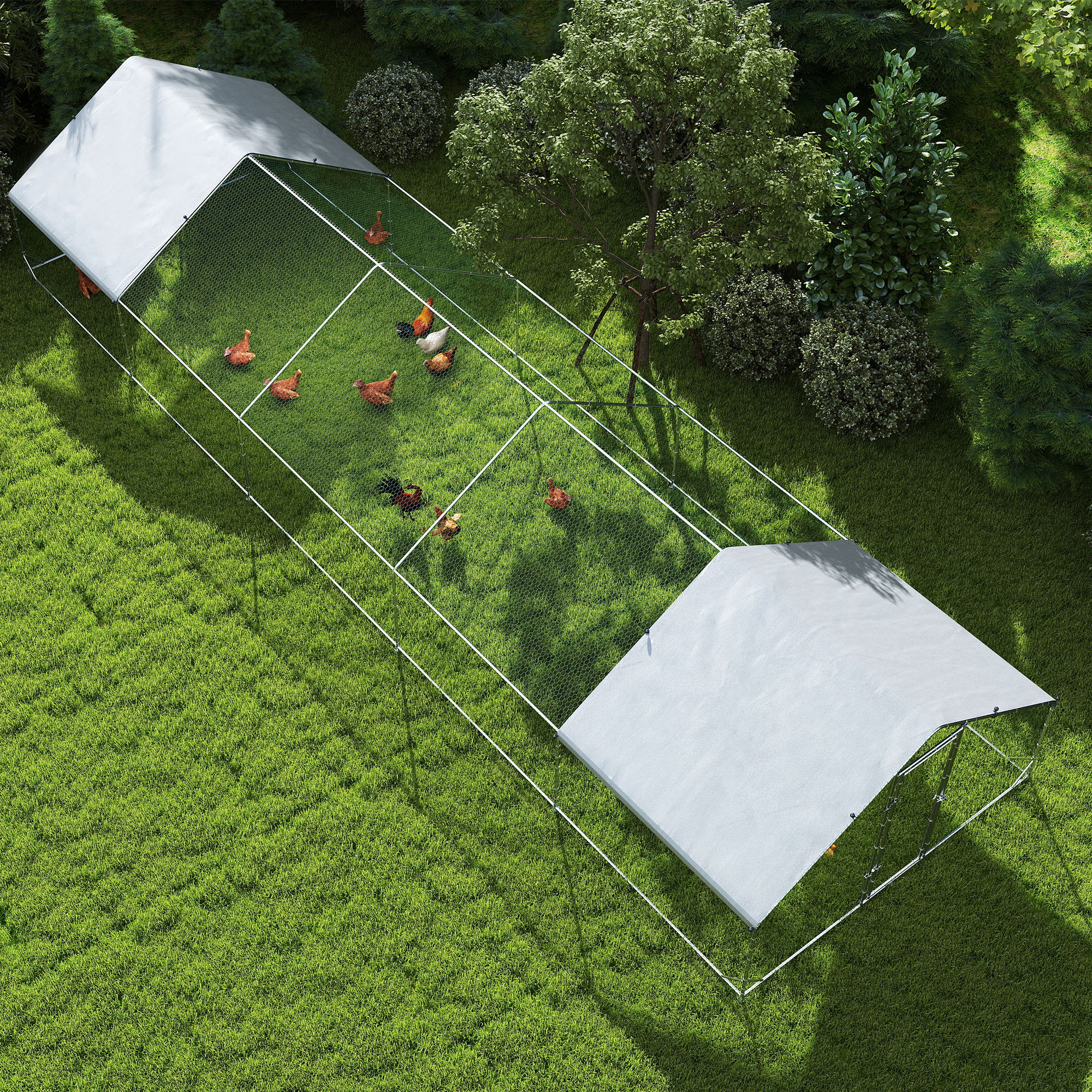 Large Chicken Coop with Waterproof and Anti-UV Cover, Spire Shaped for Outdoor and Yard Farm Use, 9.8' x 32.8' x 6.4' — imagen 8