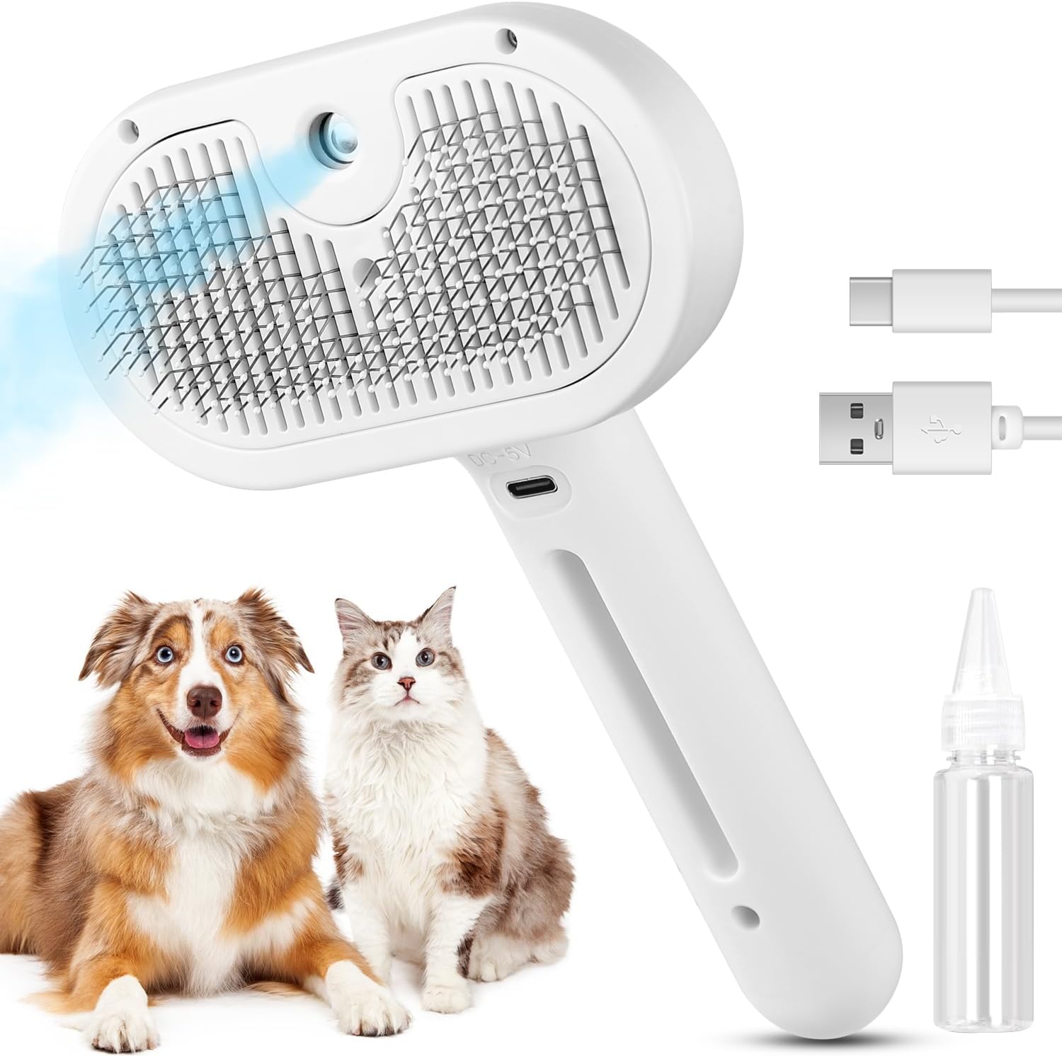 Cepillo de Vapor 3 en 1 para Gatos, Cepillo de Vapor para Mascotas de Pelo Largo y Corto, Peine con Spray para Eliminar Pelo en Animales Pequeños, Cepillo con Rociador de Niebla de Agua y Botón de Liberación — imagen 1