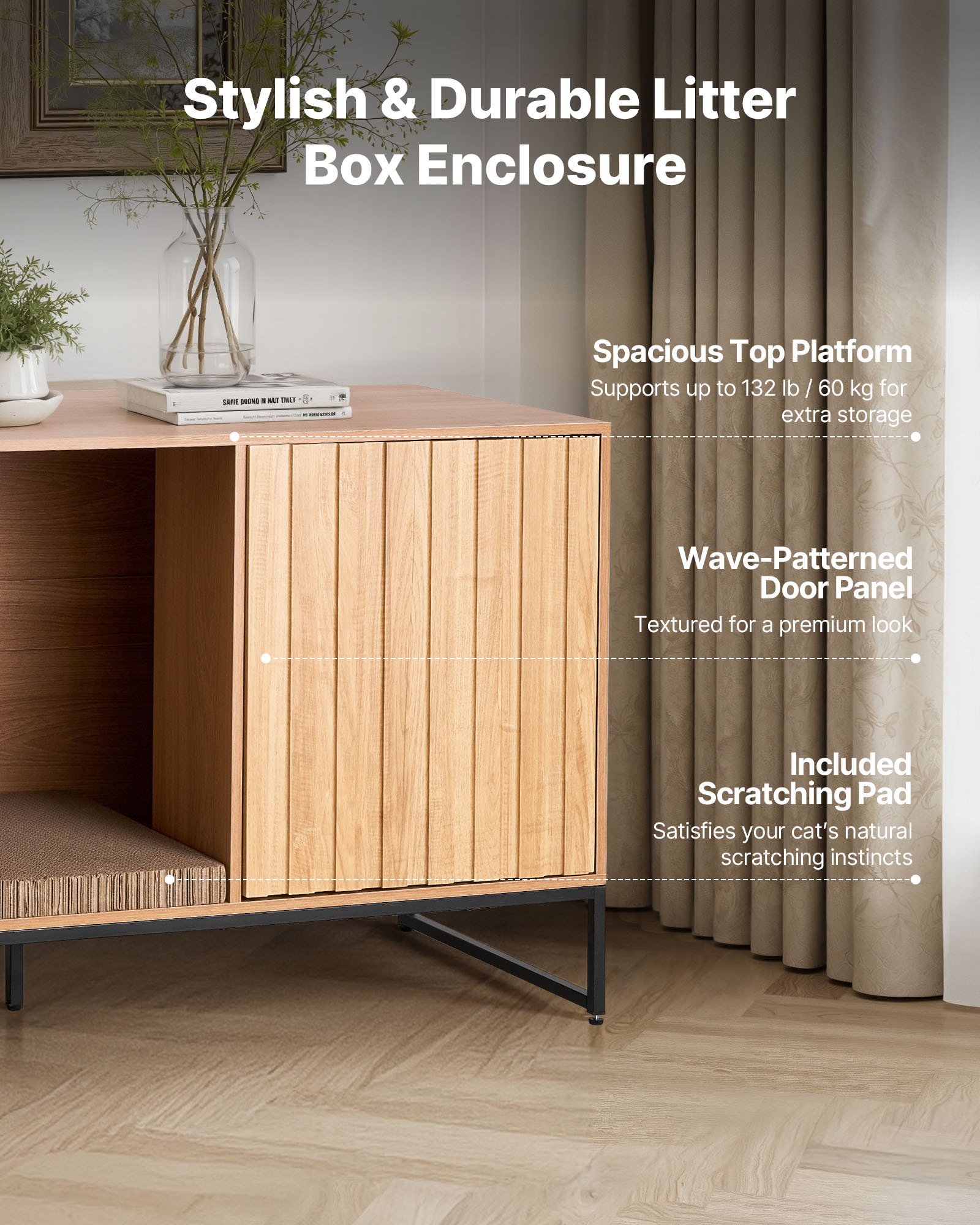 Caja de Limpieza para Gatos en Mueble Encerrado, 47.2'' Caja Oculta con Pala y Almacenamiento, Baño Hidráulico para Gatos con Mesa de Pie, Adecuado para la Mayoría de Cajas de Arena — imagen 5