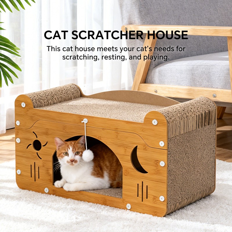 Star & Moon Cutout Cat Scratcher Couch, 56cm Size, With Teaser Ball, For Large & Multi-Cat Households — image 3