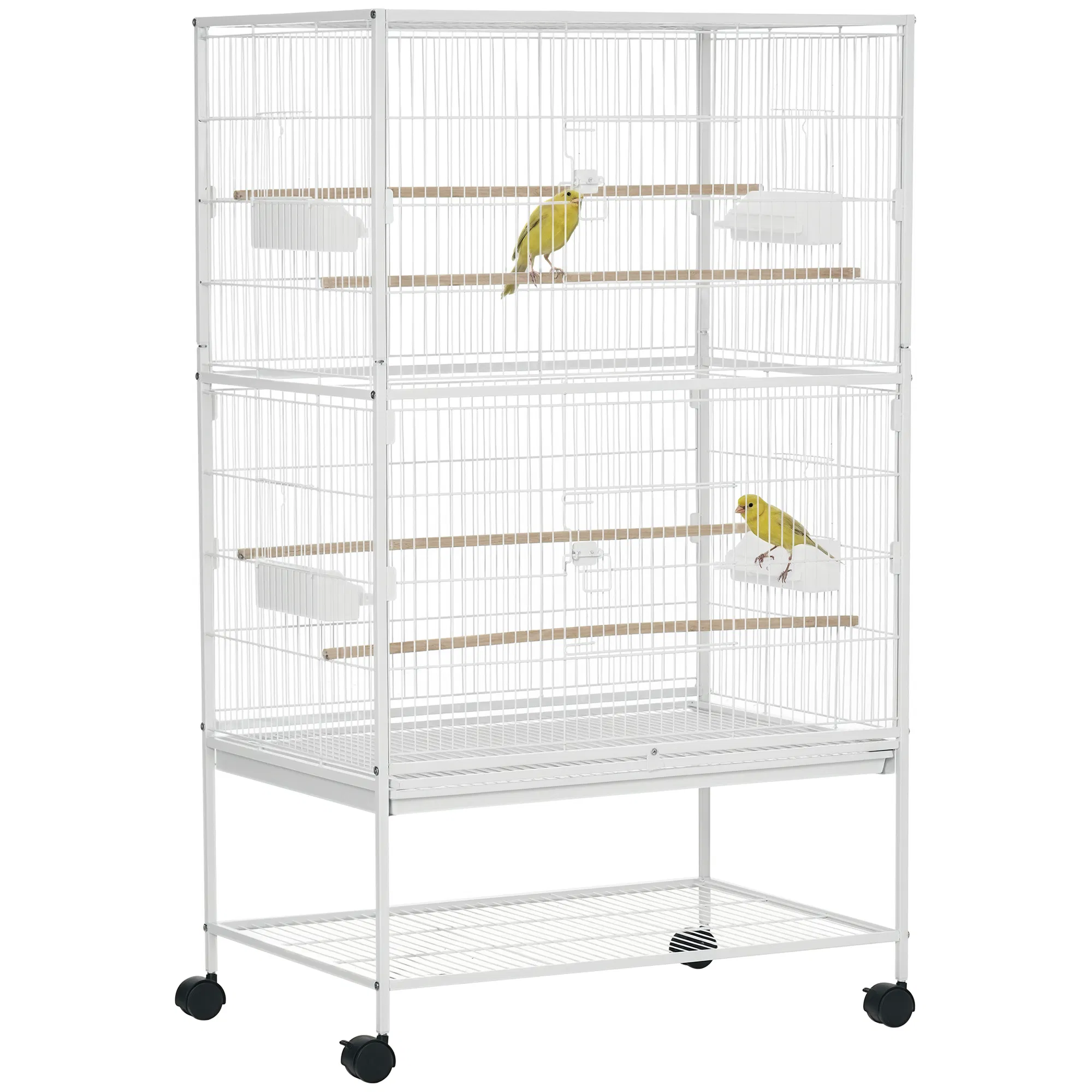52" Large Rolling Steel Bird Cage Bird House with Rolling Stand, Storage Shelf, Wood Perch, Food Container, White — image 1