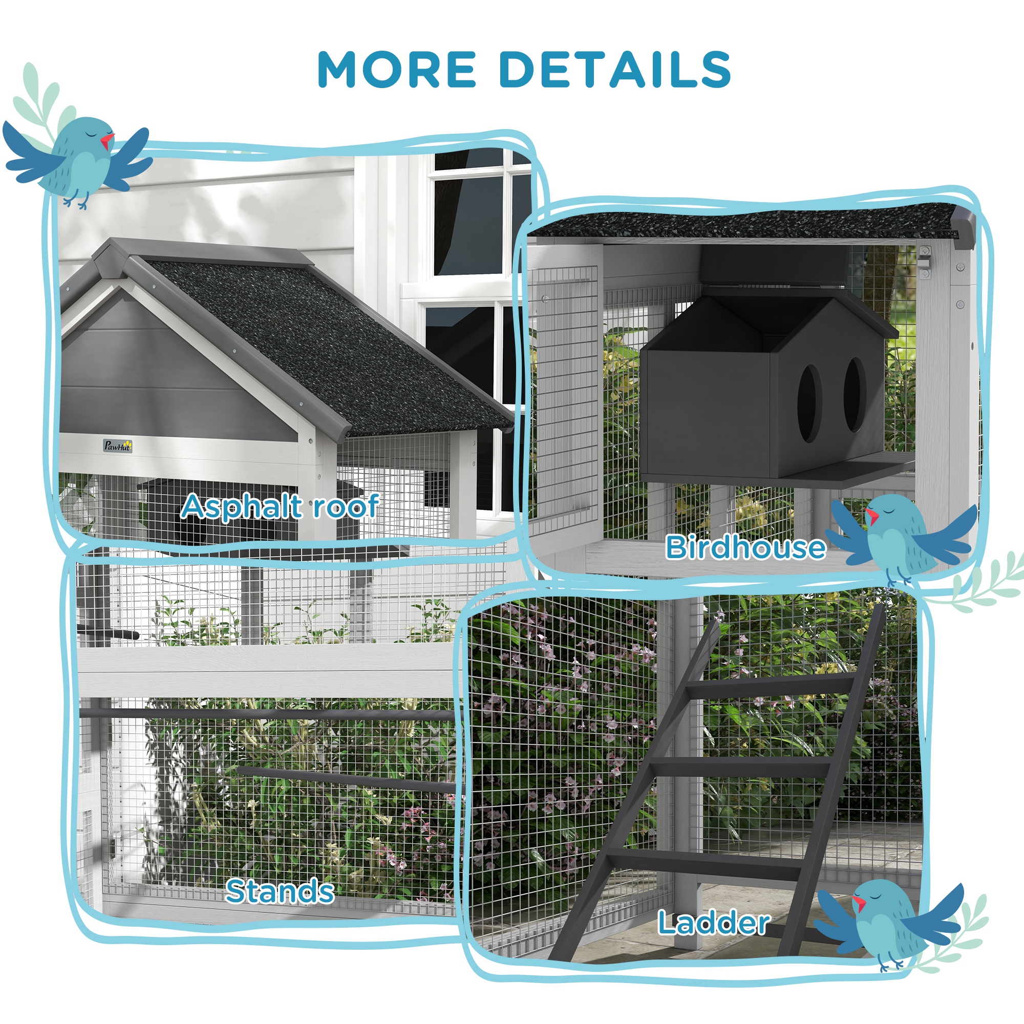 Casa de Aves en Madera con Trasladador, Casita para Pájaros, Escalera y Perchas para Pinzones, Canarios Grises — imagen 2