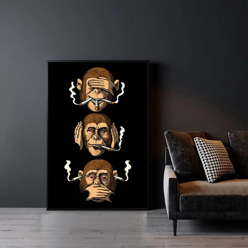 Arte de Pared Clásico Abstracto Cartel de Humor Mono Fumador Imagen HD Impresión en Lona Cartel para Hogar Sala Comedor Dormitorio Decoración — imagen 3