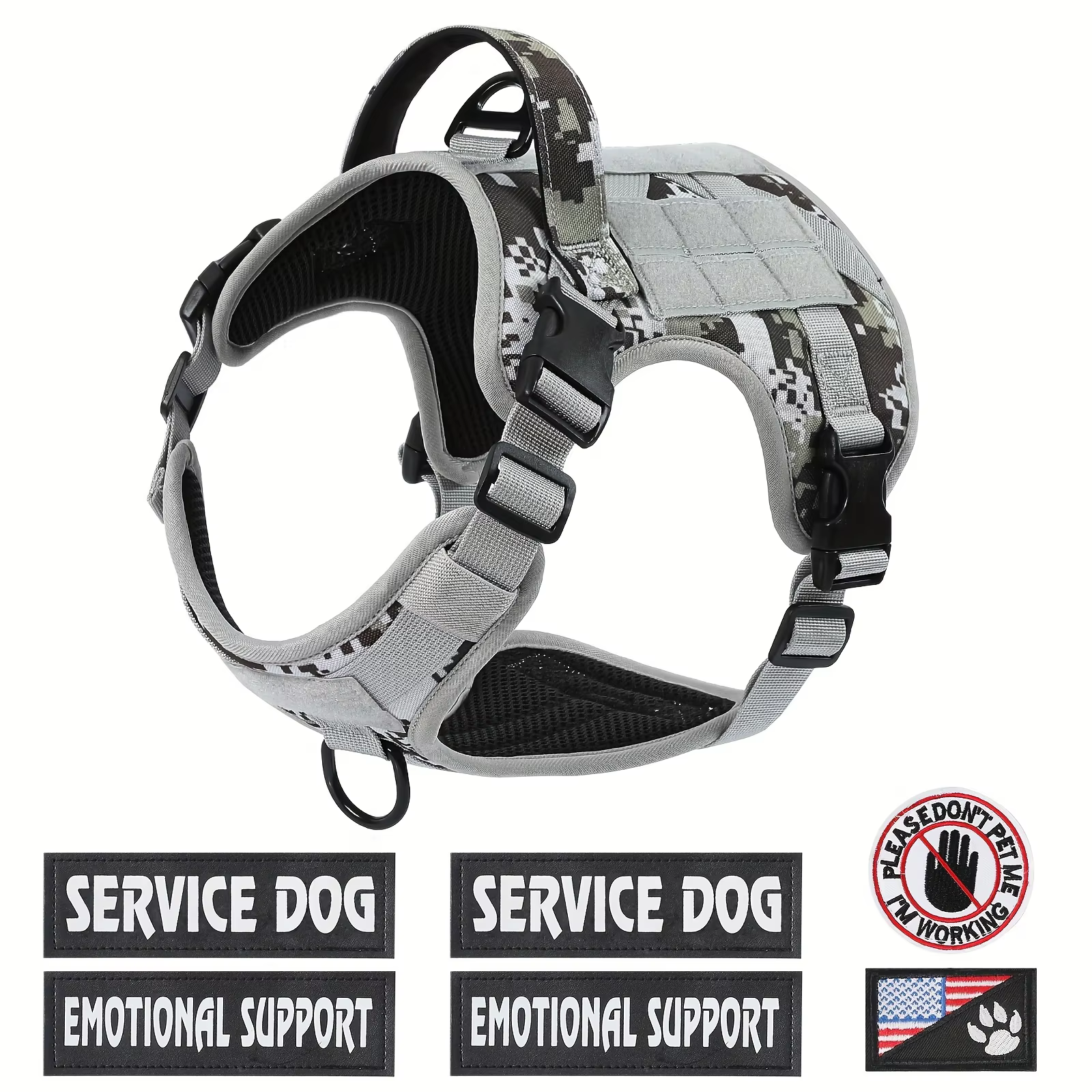 Arnés Táctico Tipo Chaleco para Perro de Servicio, Ajustable, Reflectante, con Hebilla de Metal, para Senderismo y Entrenamiento — imagen 3