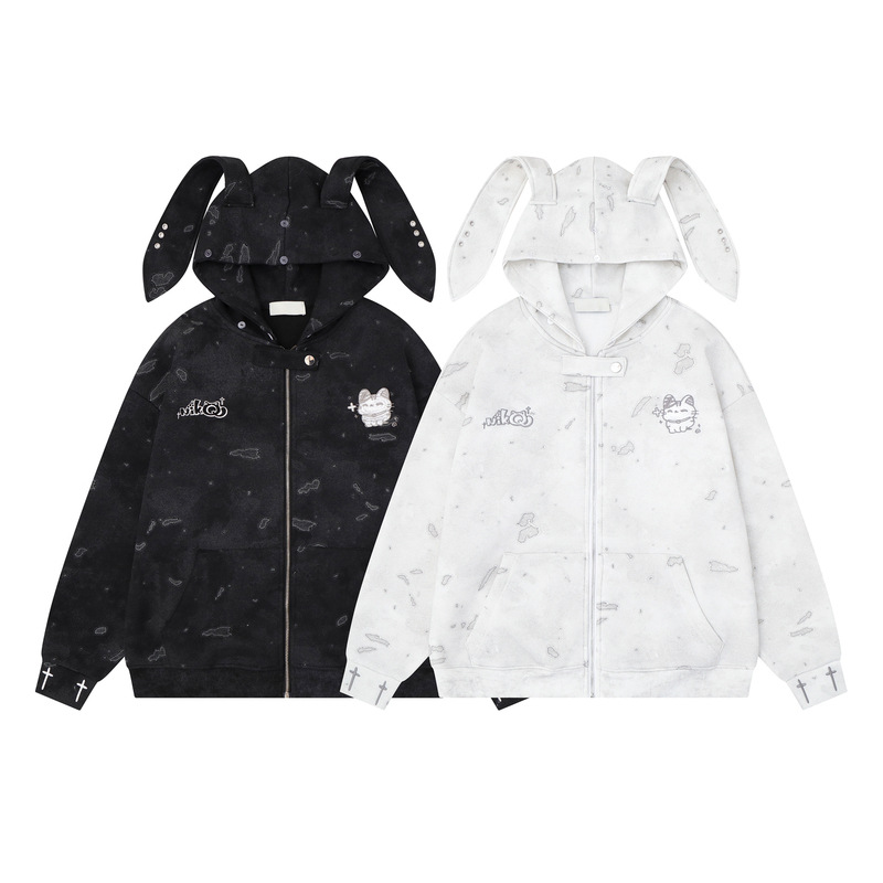 Cartoon kitten zipper casual hoodie women's coat — image 4