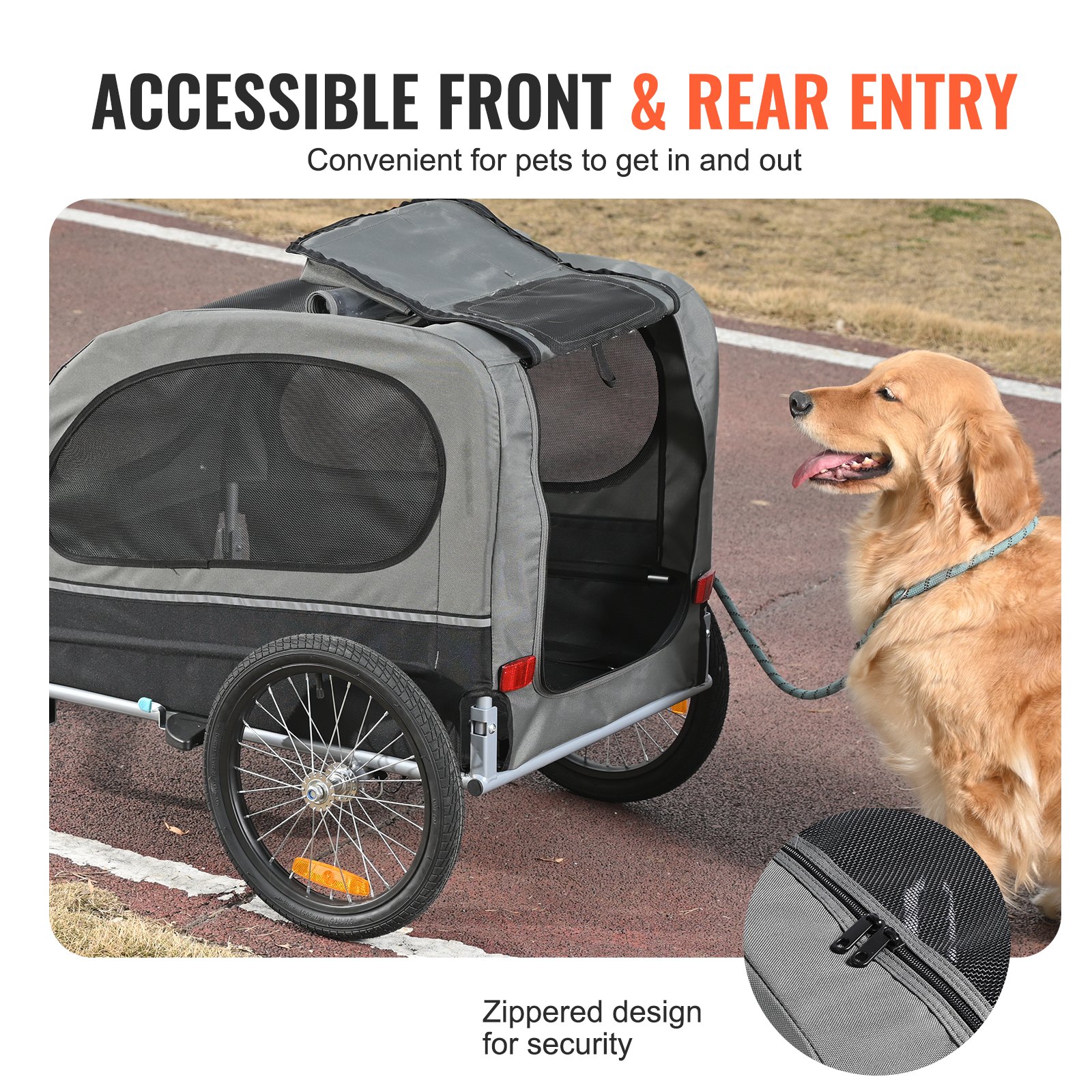 Dog Bike Trailer, Supports Up To 88 Lbs, Pet Cart Bicycle Carrier, Easy Folding Frame With Quick Release Wheels, Universal Bicycle Coupler, Reflectors, Flag, Collapsible To Store, BlackGray — image 2
