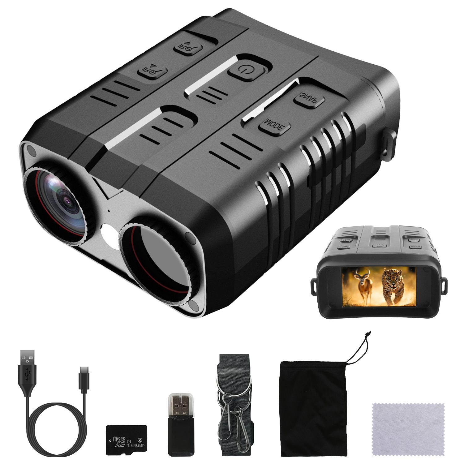 Gafas de Visión Nocturna 4K Binoculares a Todo Color con Zoom 10X, Alcance de Visión de 2624ft, Pantalla de 3in, Tarjeta MMC de 64G, Control por App WIFI, Guarda Fotos y Video, Ideal para Camping, Caza y Seguridad — imagen 9