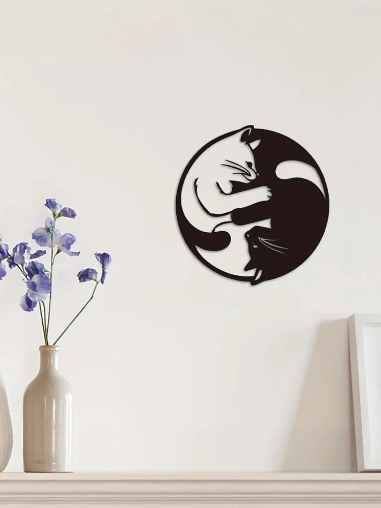 Escultura de Arte de Gato Yin Yang en Metal para Pared, Manual para Interior — imagen 8