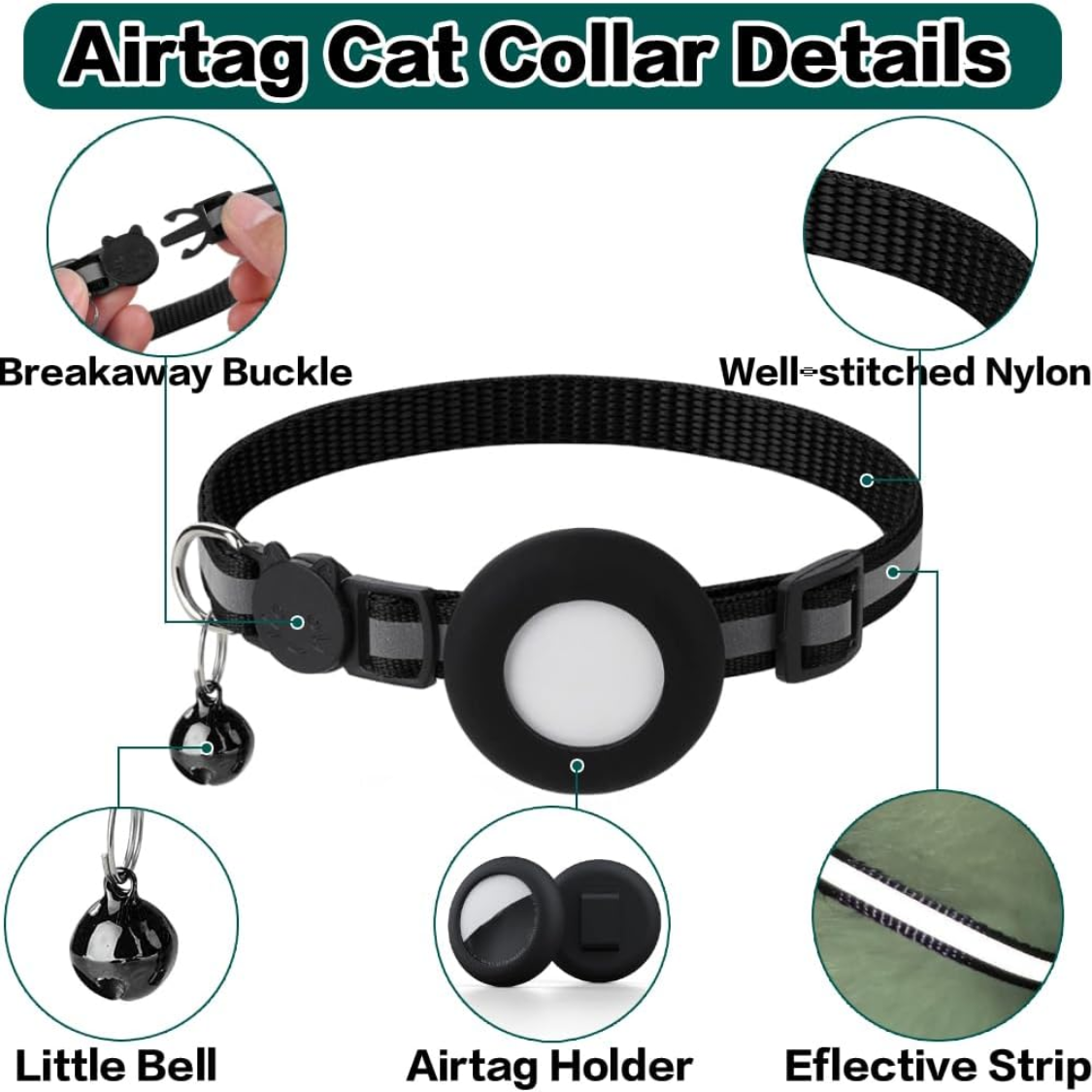 Collar de Gato con Ruptura Automática y AirTag Negro — imagen 6