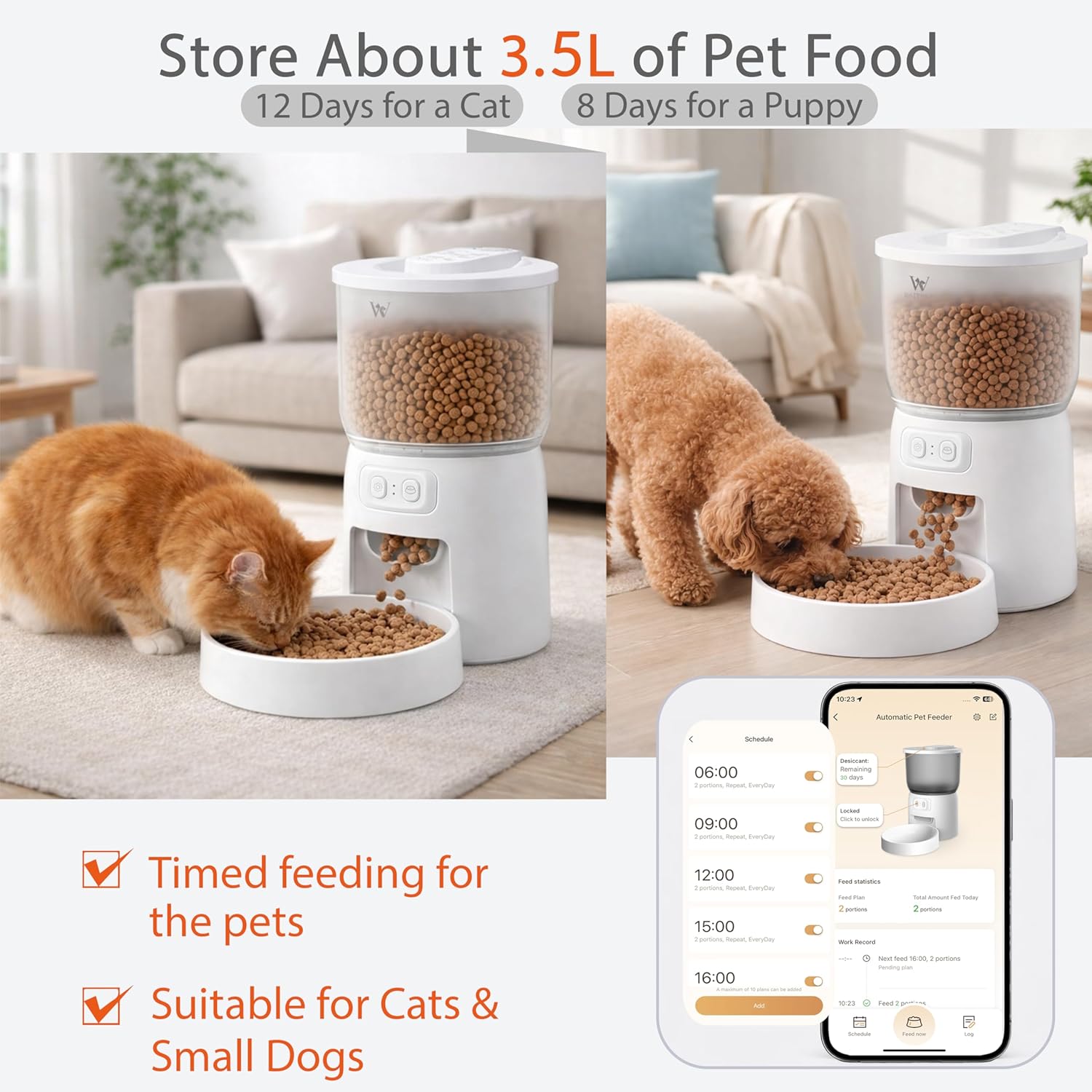 Wi-Fi Automático de Alimentación para Gatos, Dispensador Seco Programable con Aplicación, Control Preciso de Porciones, Hasta 10 Comidas Diarias, Fuente de Alimentación Doble, Adecuado para Gatos y Pequeños Perros — imagen 2