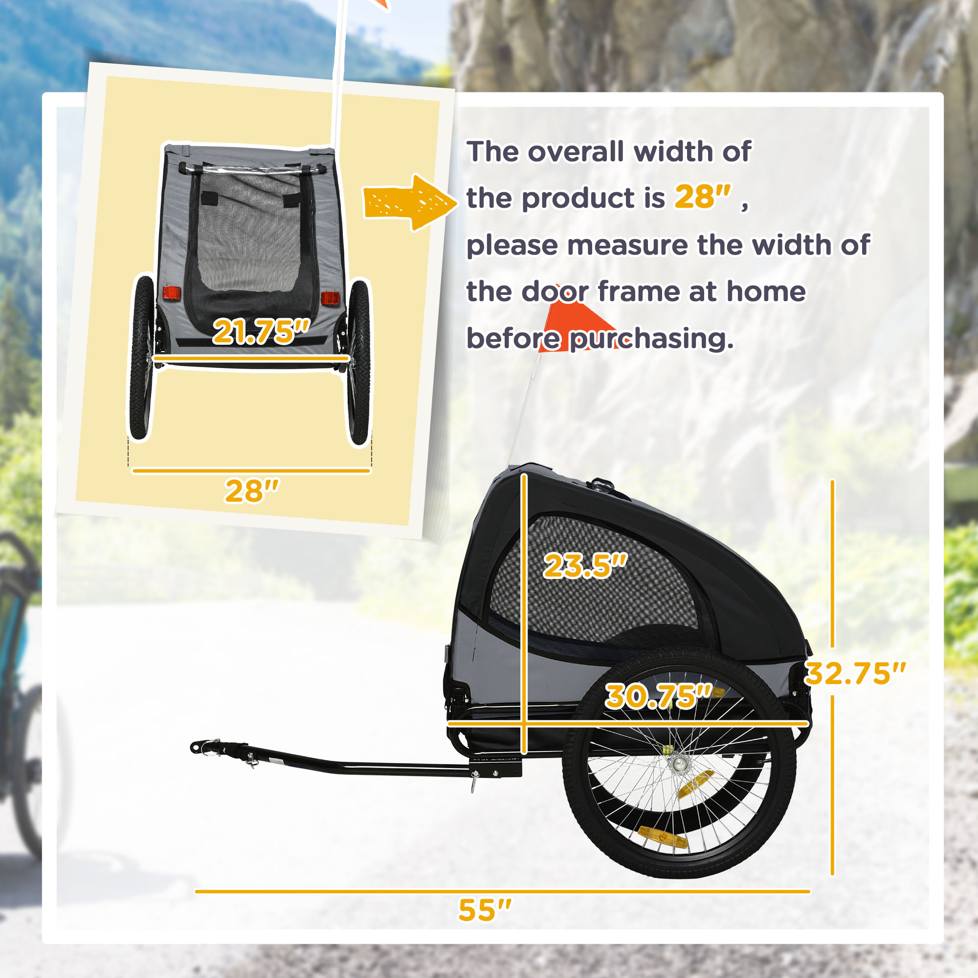 Dog Bike Trailer, Pet Stroller with Wheels for Medium Dogs, Black — image 5