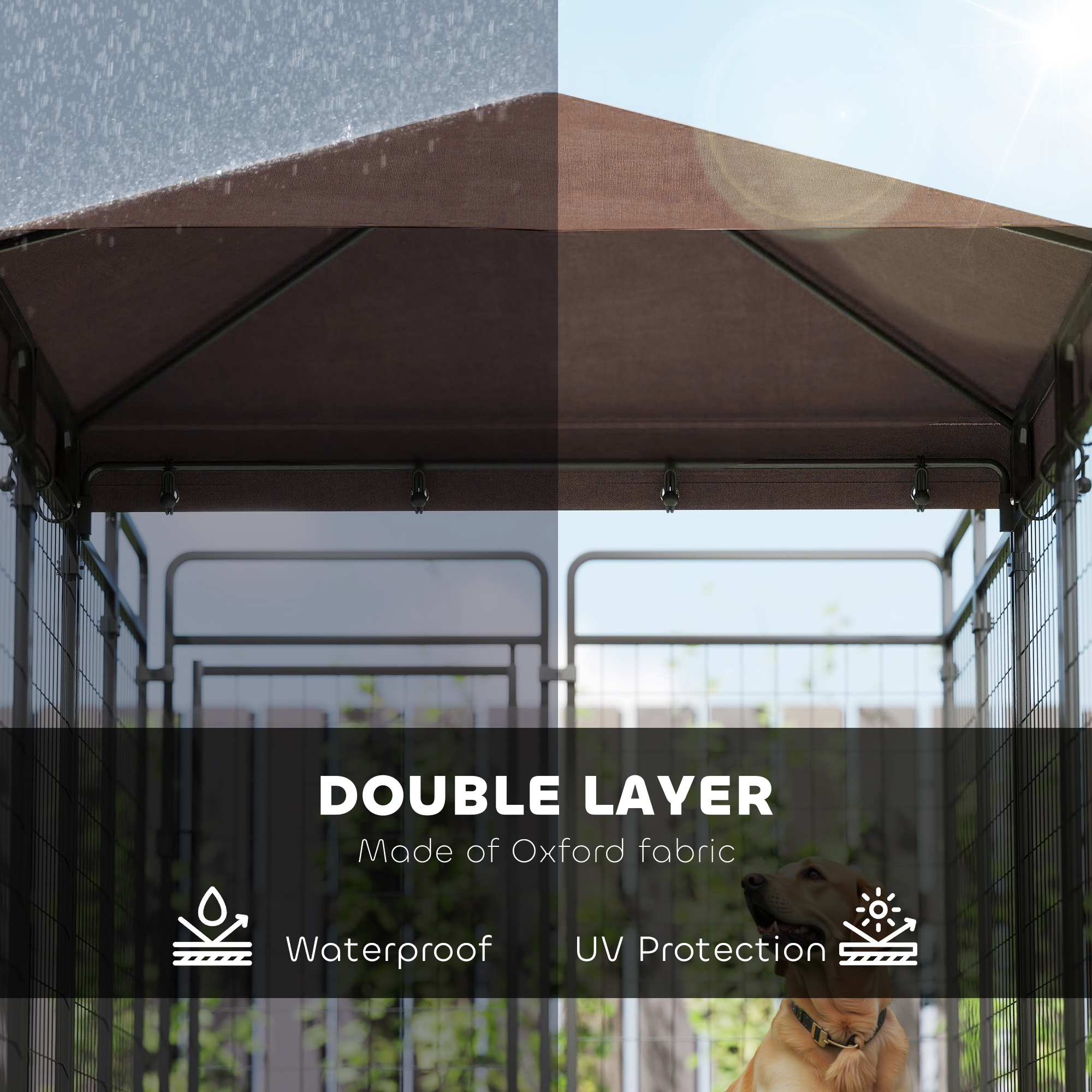 Dog Kennel Outdoor with Waterproof Canopy, Dog Run with Galvanized Chain Link, Secure Lock, for Backyard and Patio, Large and Medium Sized Breeds, Chickens, Ducks, 9.3 x 4.6 x 5.2 — image 2