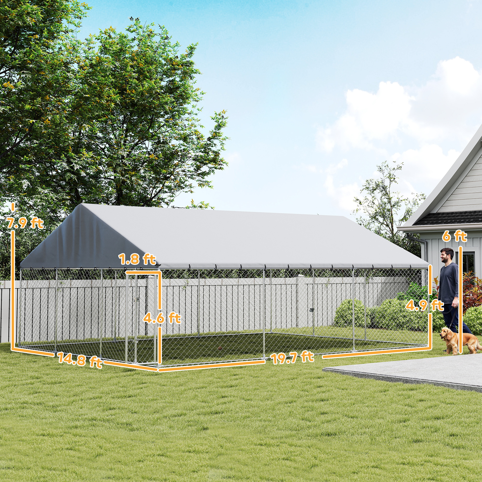 Heavy Duty Outdoor Dog Kennel with Waterproof Roof, 2 Secure Latches, Chain Link Dog Run for Backyard, 20 x 15 x 8 — imagen 4