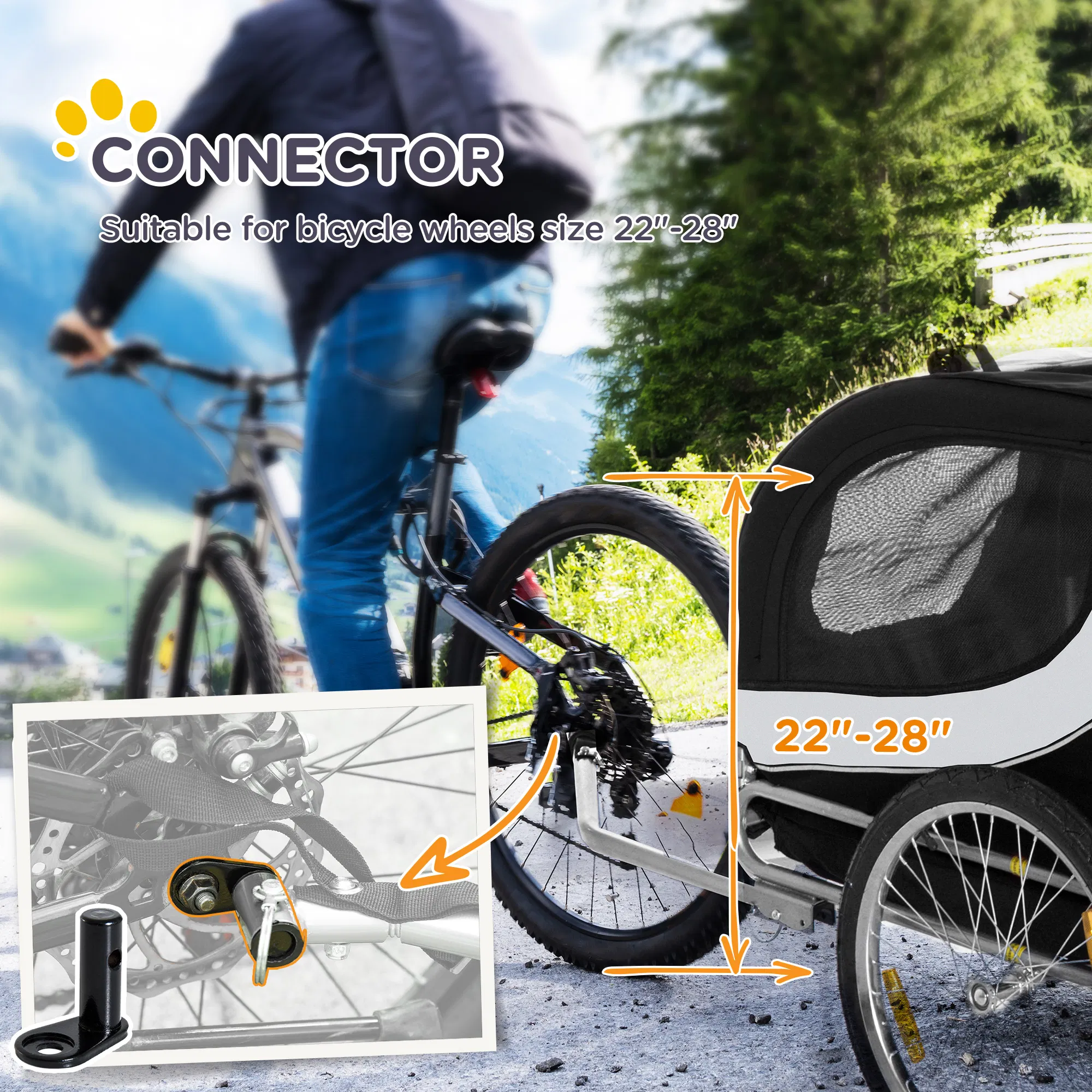 Dog Bike Trailer, Pet Cart Bicycle, Wagon Cargo Carrier Attachment with Hitch, Reflectors, Flag for Medium Dogs, Pet Wheelchair for Travelling, White — image 2
