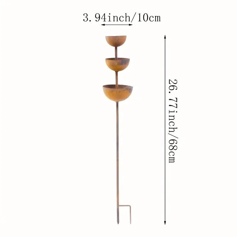 3-Tier Vintage Rustic Metal Bird Watering Station | 3-Tier Rusty Iron Garden Water Collector Feeder, Outdoor Garden Patio Decor — image 8