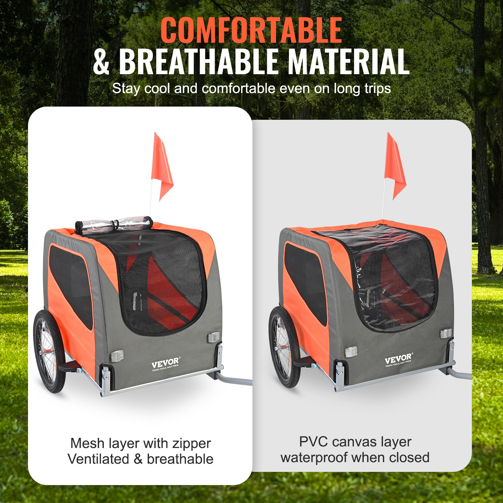 Dog Bike Trailer, Supports Up To 66 Lbs, Pet Cart Bicycle Carrier, Easy Folding Frame With Quick Release Wheels, Universal Bicycle Coupler, Reflectors, Flag, Collapsible To Store, Orange/Gray — image 5