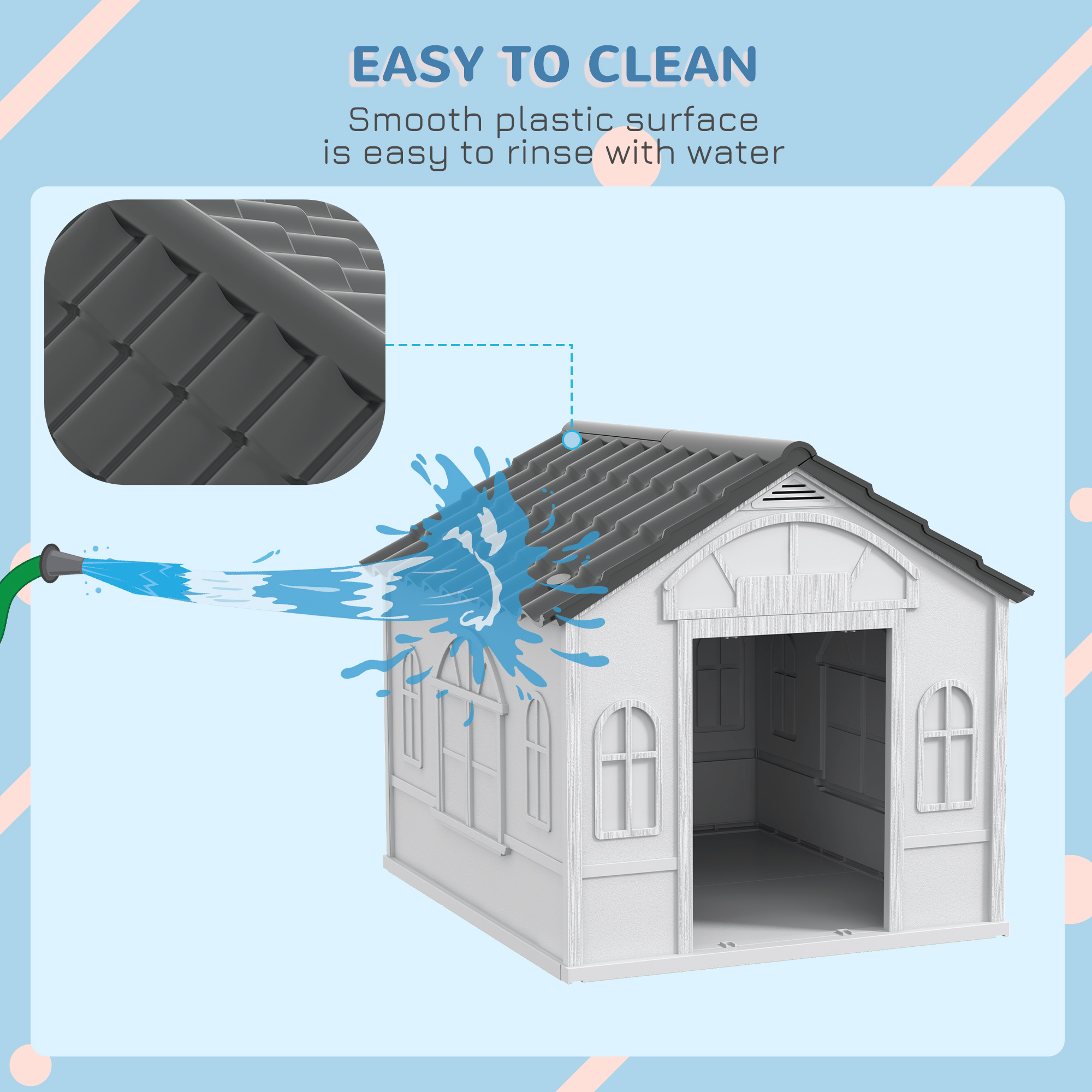 Casa para Perros Resistente al Agua, Refugio con Puerta para Interior y Exterior, Fácil de Montar, para Perros Pequeños/Medios, Gris — imagen 3