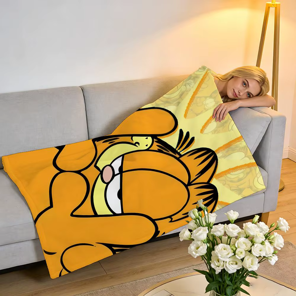 Throw High-Density Short Plush Blanket For Sofa Nap Air-Conditioned Room Soft Skin-Friendly YELLOW CAT G-Garfield — image 3