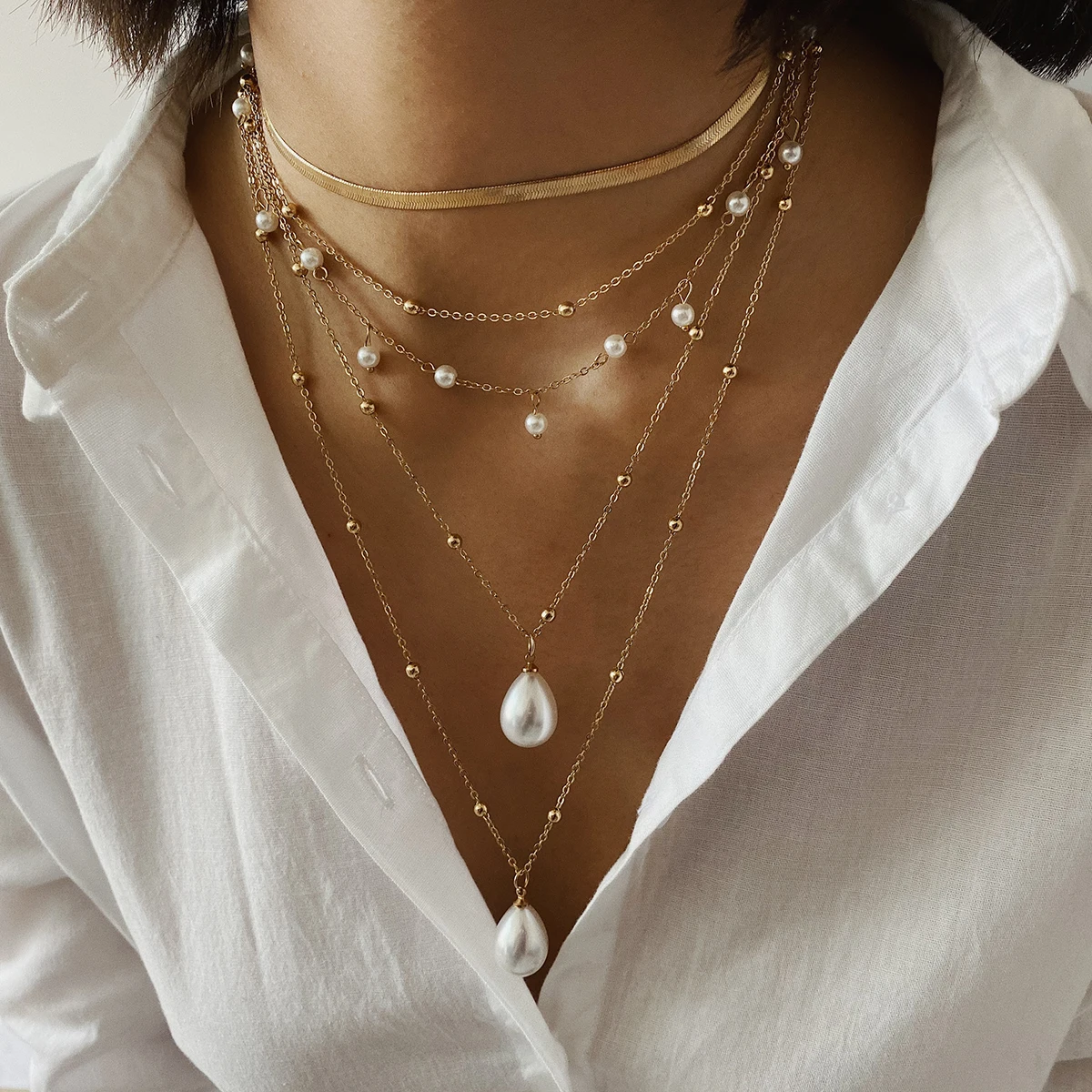 Gothic Imitation Pearl Tassel Choker Necklace Colar Statement Wedding Punk Lariat Snake Long Chain Necklace Women Jewelry — image 2