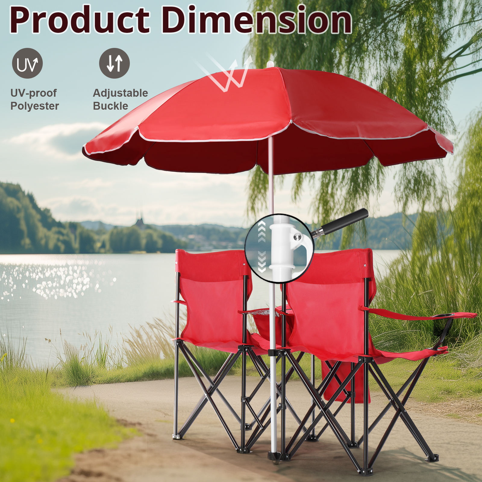 Silla de Pesca Roja con Soporte de Hierro, Malla Oxford y Paraguas Solar 85kg — imagen 6