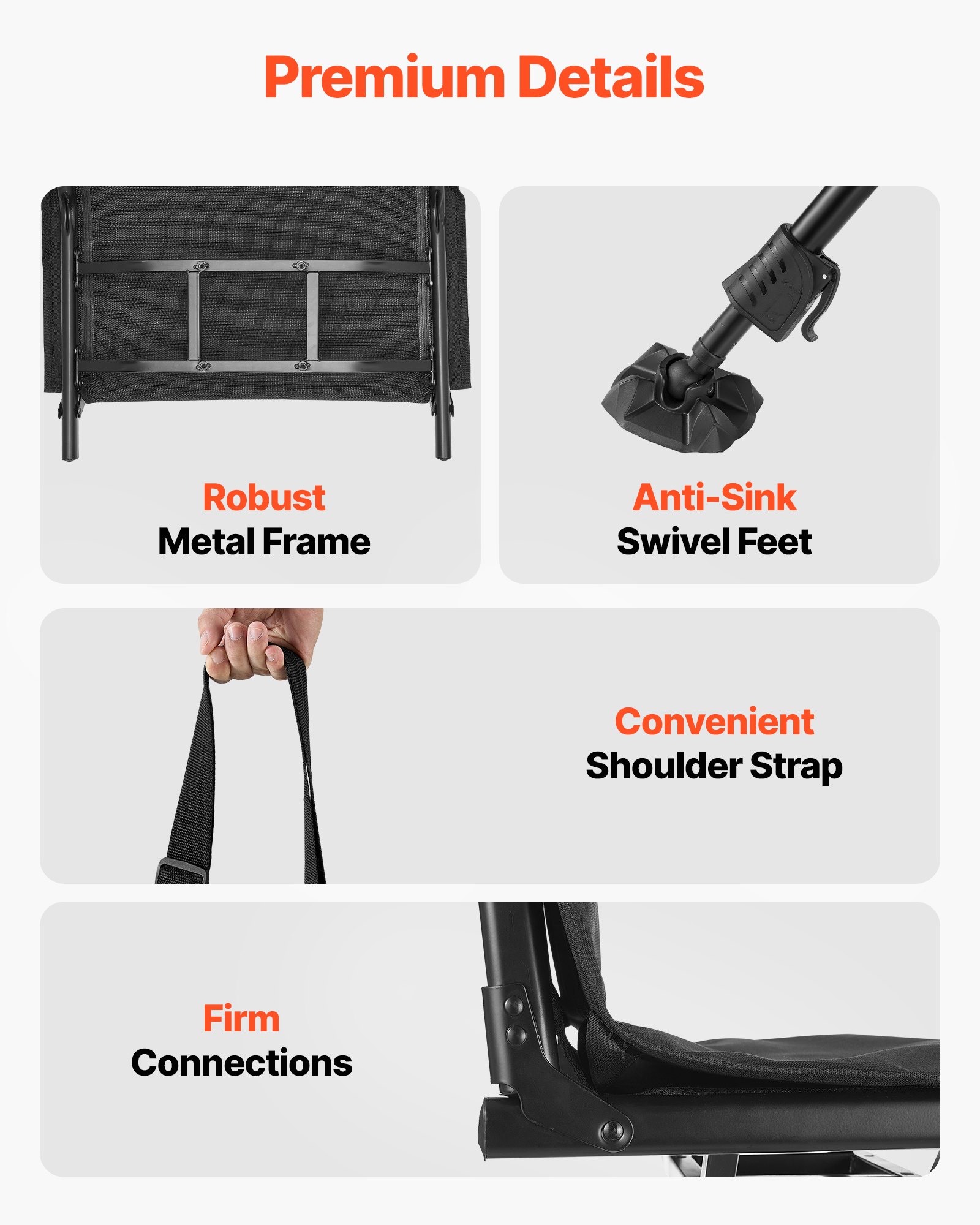 Silla de Caza Silenciosa 360°, Asiento Portátil Reclinable con Cadena de Soporte, Estructura de Acero Resista, Cubierta de Asiento Removible, Pies Antideslizantes, Ajuste de Altura, Capacidad 158 kg para Pesca — imagen 3