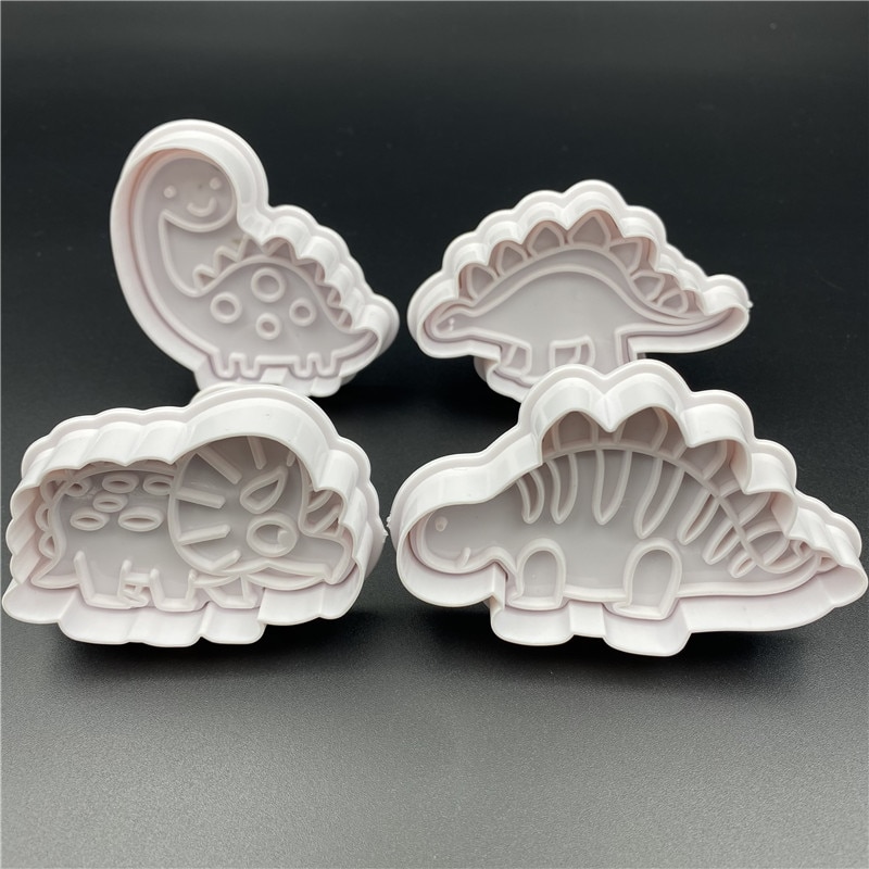 4Pcs/Set Dinosaur Plastic Decorative Biscuit Mold DIY Kitchen Cake Decorating Tools Cookie Cutter Stamp Fondant Embosser Die — image 2