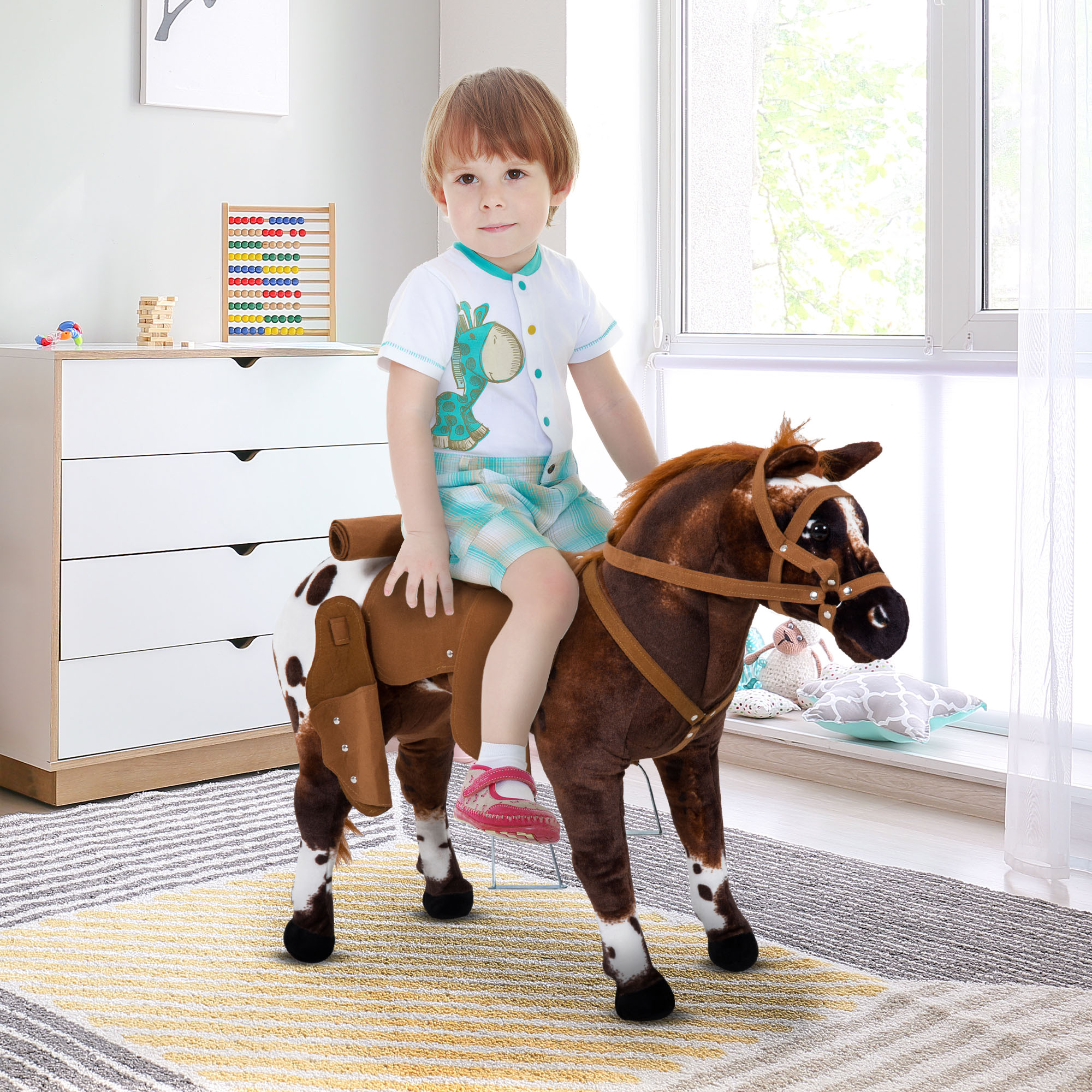 Sound-Making Ride On Horse for Toddlers 3-5, with Neighing and Galloping Sound, Stuffed Animal Horse Toy for Kids with Padding, Soft Feel, Brown — image 1