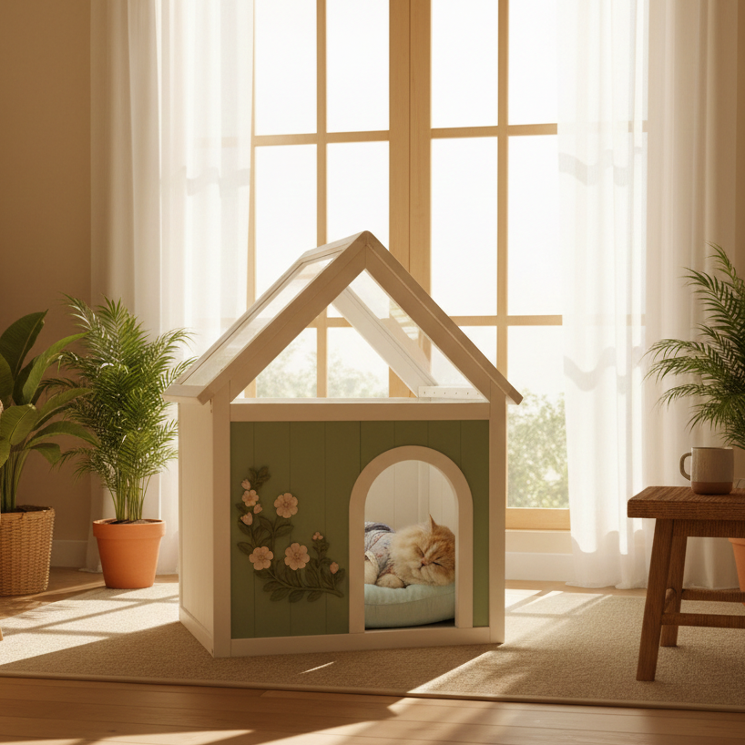 SAGE FSC-Certified Cedar Indoor Cat House with Clear Acrylic Roof – Wooden Pet House for Small Cats & Dogs — image 11