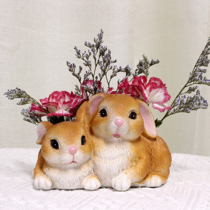 Rabbit flowerpot home gardening home tabletop decoration resin — image 2