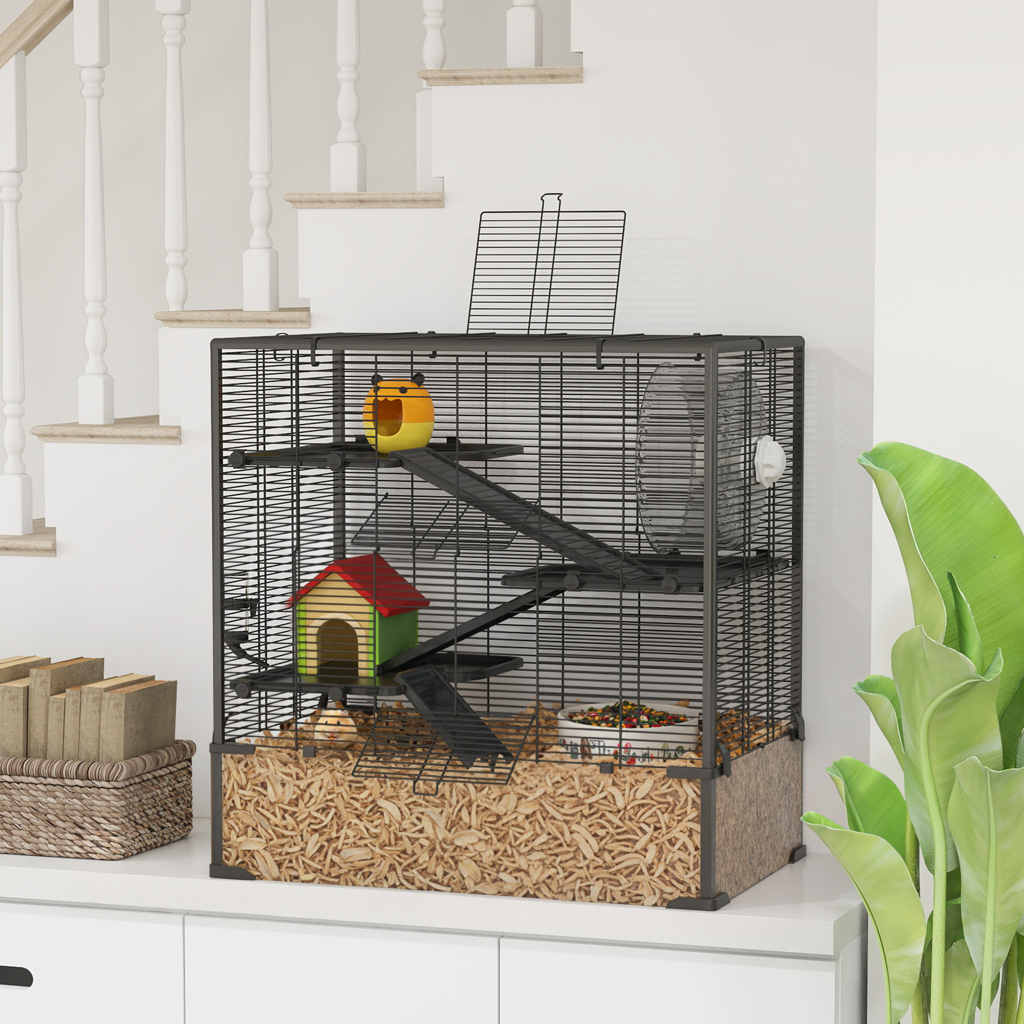 4 Tier Hamster Cage with Deep Tempered Glass Bottom, Running Wheel, Hut, Water Bottle, Food Dish, 31" x 19" x 31.5" — imagen 4
