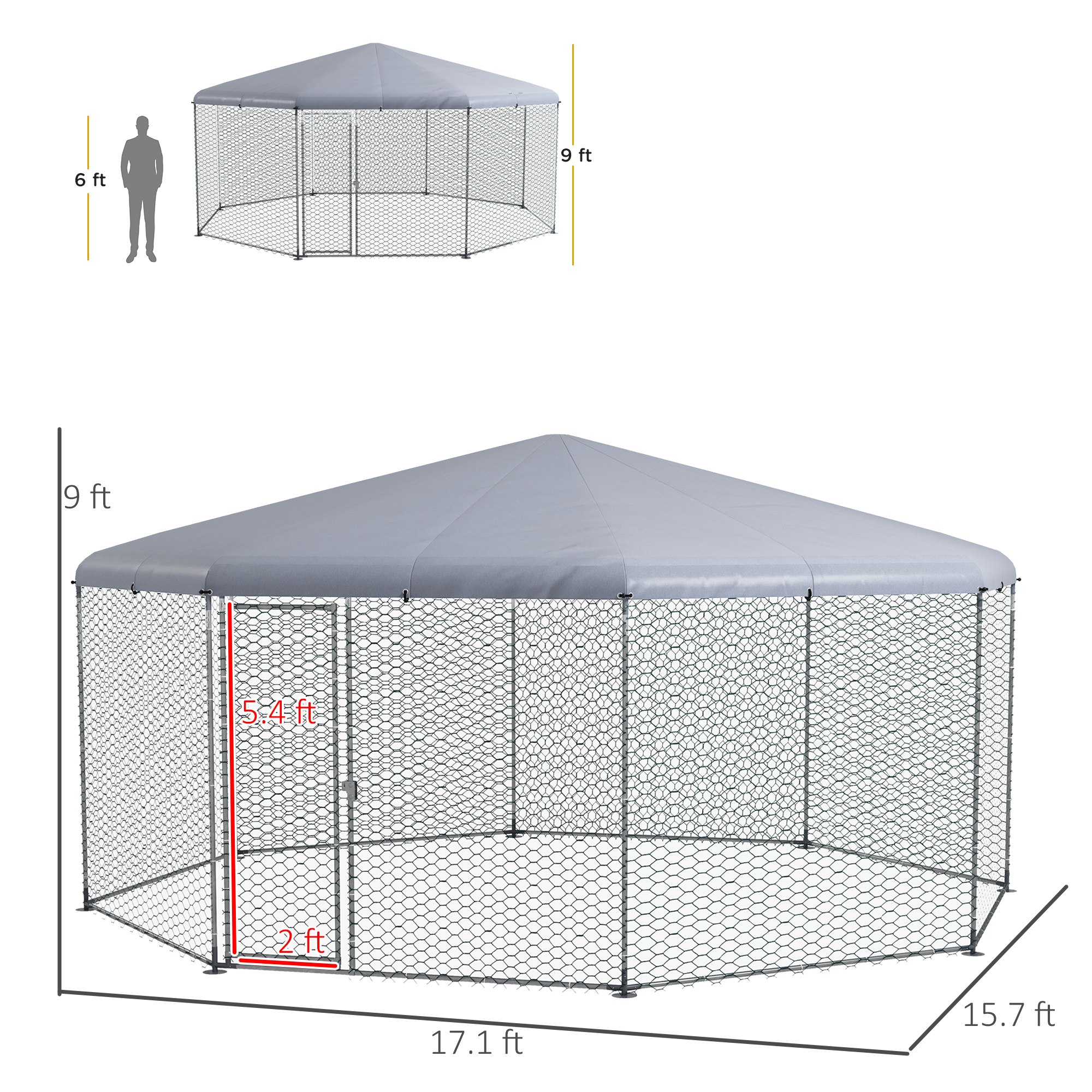 PawHut Large Metal Chicken Coop Chicken Run For Chicken, Ducks And Rabbits With Waterproof And Anti-UV Cover, Walk-in Poultry Cage Hen House For Outdoor And Yard Farm Use, 17' X 15.7' X 9' — image 5