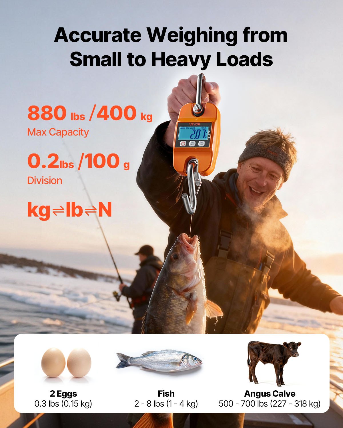 Digital Crane Scale, 880 Lbs/400 Kg Max Capacity, Handheld Hanging Scale With Cast Aluminum Case & LCD Display, 0.2 Lbs Division & 3 Unit Switch, Auto-Off Setting For Farm Hunting Fishing — imagen 5