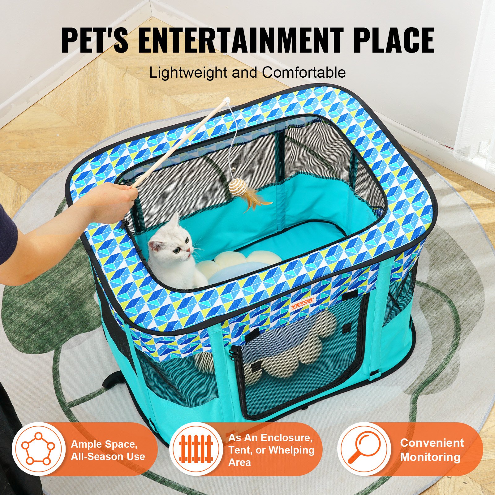Jaula Portátil para Mascotas Plegable 81 cm x 61 cm x 56 cm - Cuna para Perros, Gatos y Animales Pequeños Impermeable con Tela de Algodón 600D — imagen 4
