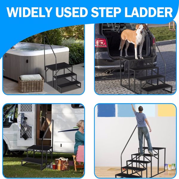 Escalera de Pasos para Caravanas, 4 Peldaños con Barra Manual, Escaleras Seguras para Jacuzzis y Piscinas Exteriores, Móvil para Hogar en Ruedas, 660 lbs Capacidad para Estantería Exterior — imagen 4