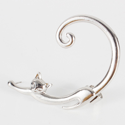 Single Piece Punk Style Cat Post Earring with Ear Cuff Rock Animal Black Stud Earring — image 8