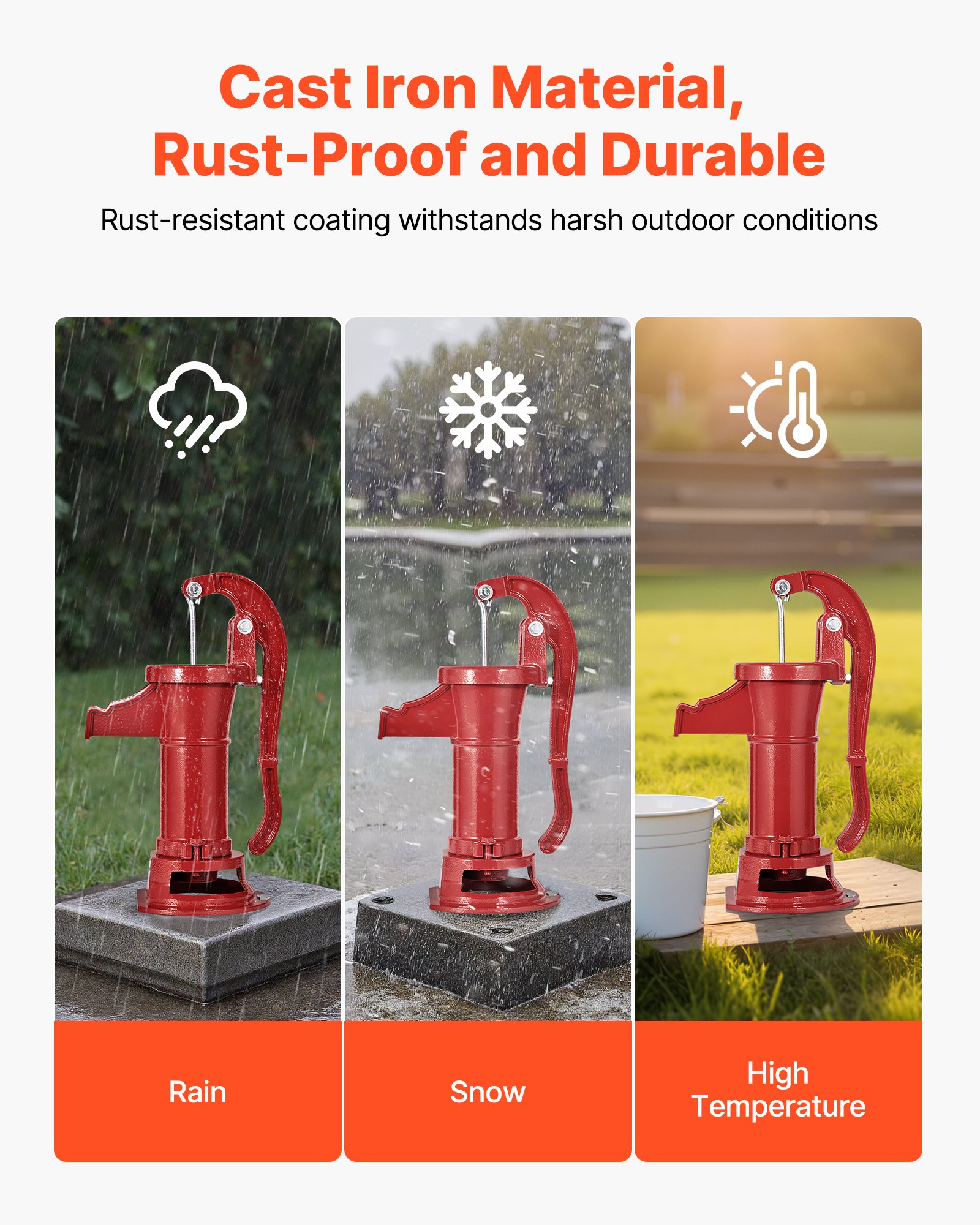Pompa de Mano Manual de Hierro Fundido Antiguo, 25 Ft de Elevación Máxima, Conexión NPT 1-1/4 Pulgadas, Instalación Fácil, Clásico para Jardín, Ponds, Patio y Granja Rojo — imagen 4