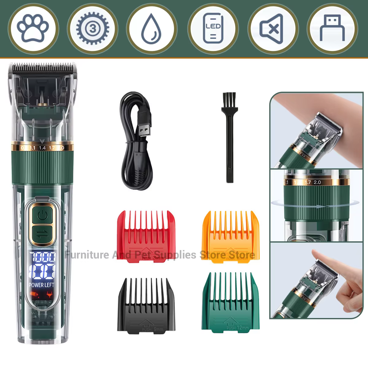 Cat Dog Hair Clipper Electrical Professional Hair Clipper for Pets Silent Hair Cutter USB Rechargeable Pet Grooming Clipper Set — image 1