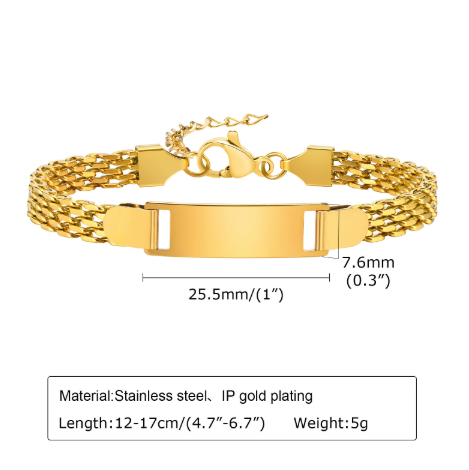 Stainless Steel Titanium Snake Chain Women's Bent Plate Bracelet, Children's Engravable DIY Bracelet with Custom Notes 01-24 — image 4