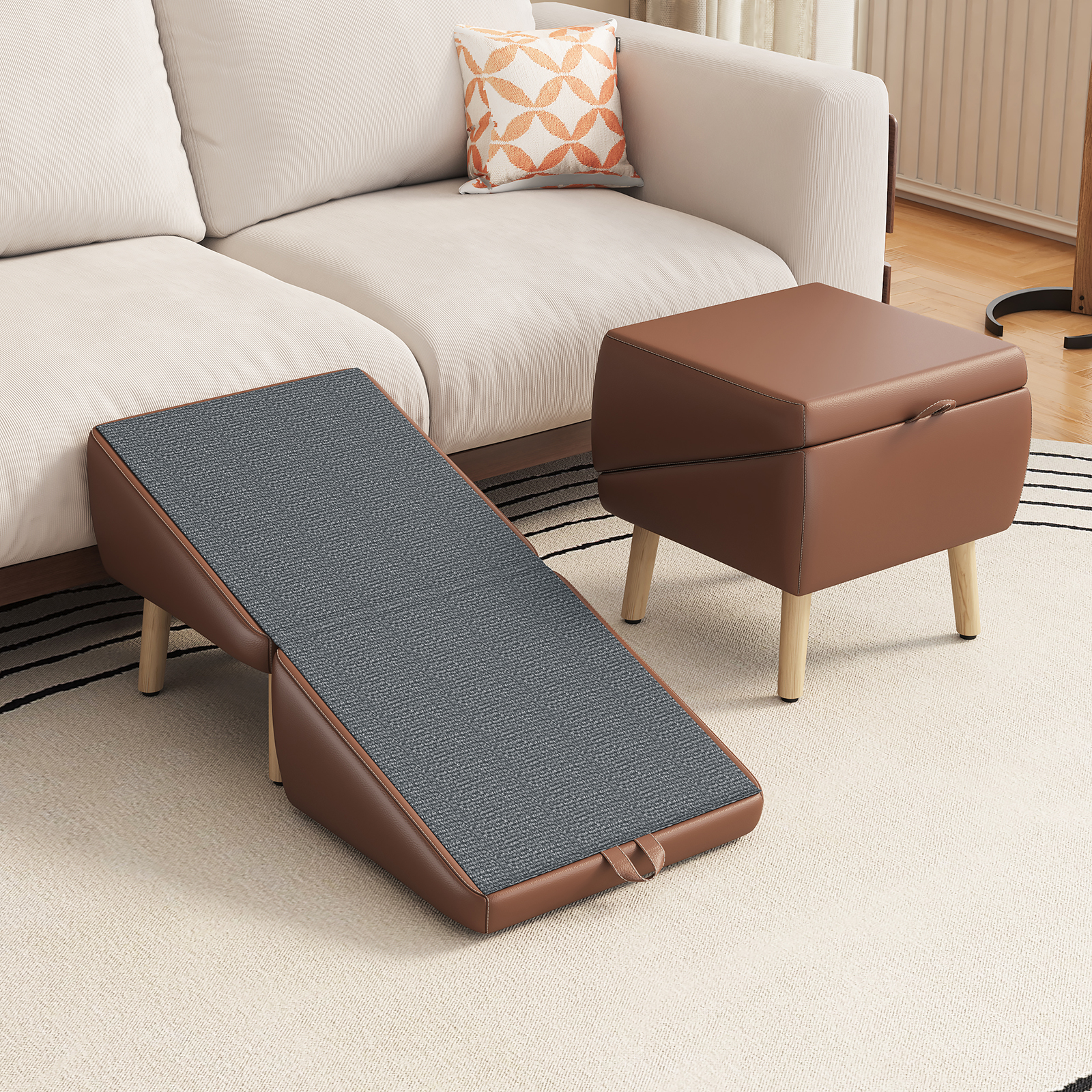 Escaleras para Perros Compactas 2 en 1 de Madera para Canes y Camas, Rampita para Mascotas con Diseño de Sofá (MARRÓN) — imagen 13