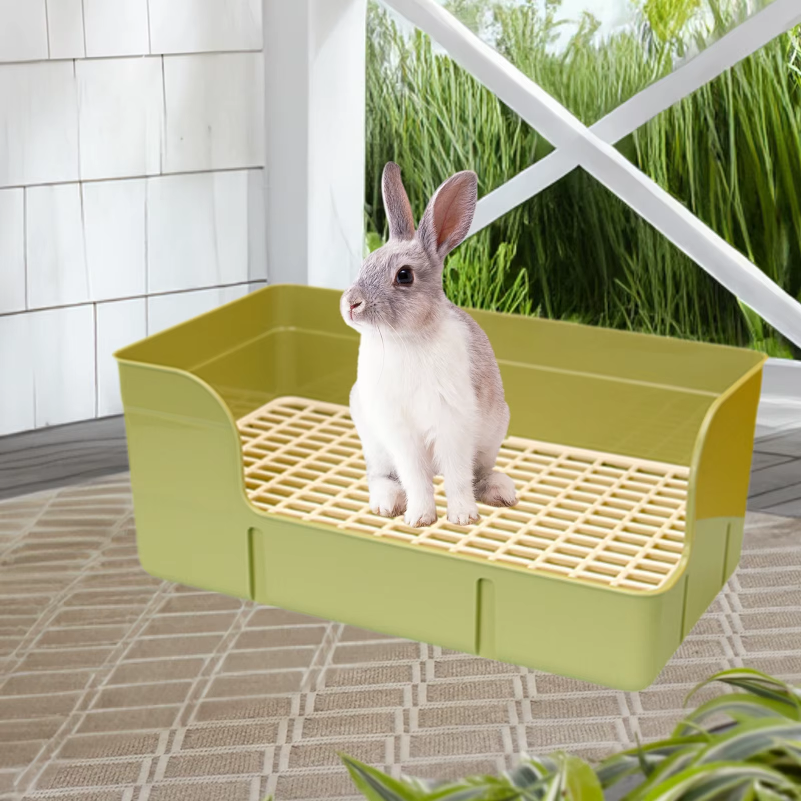 Rabbit Litter Box for Cage Pee Pan Tray Anti Splashing Bedpan Grid Litter Pan for Bunny Chinchillas Rats Ferrets Small Animals — image 2