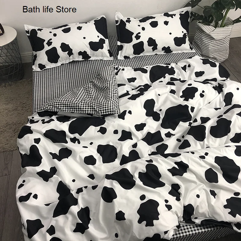 Black and White Cow Bedding Set Simple Home Textile Girl Kids Duvet Cover Sheet Pillowcase 3/4pcs Bed Linens King 220x240cm