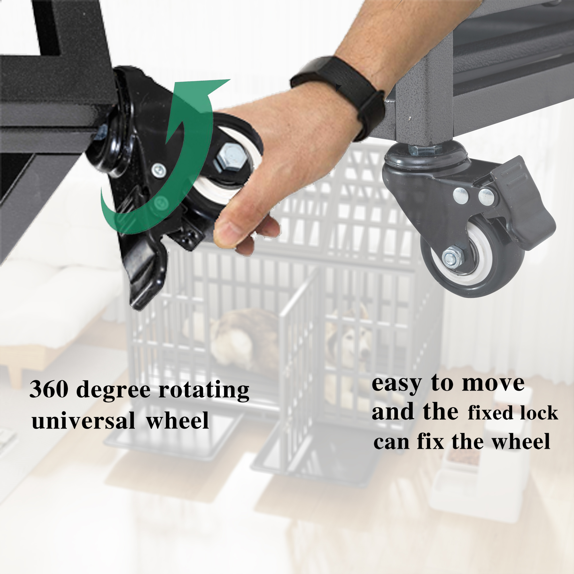 Jaula Resistente para Perros de 55", Jaula Grande de Metal Resistente para Perros Grandes con 4 Ruedas con Bloqueo — imagen 3