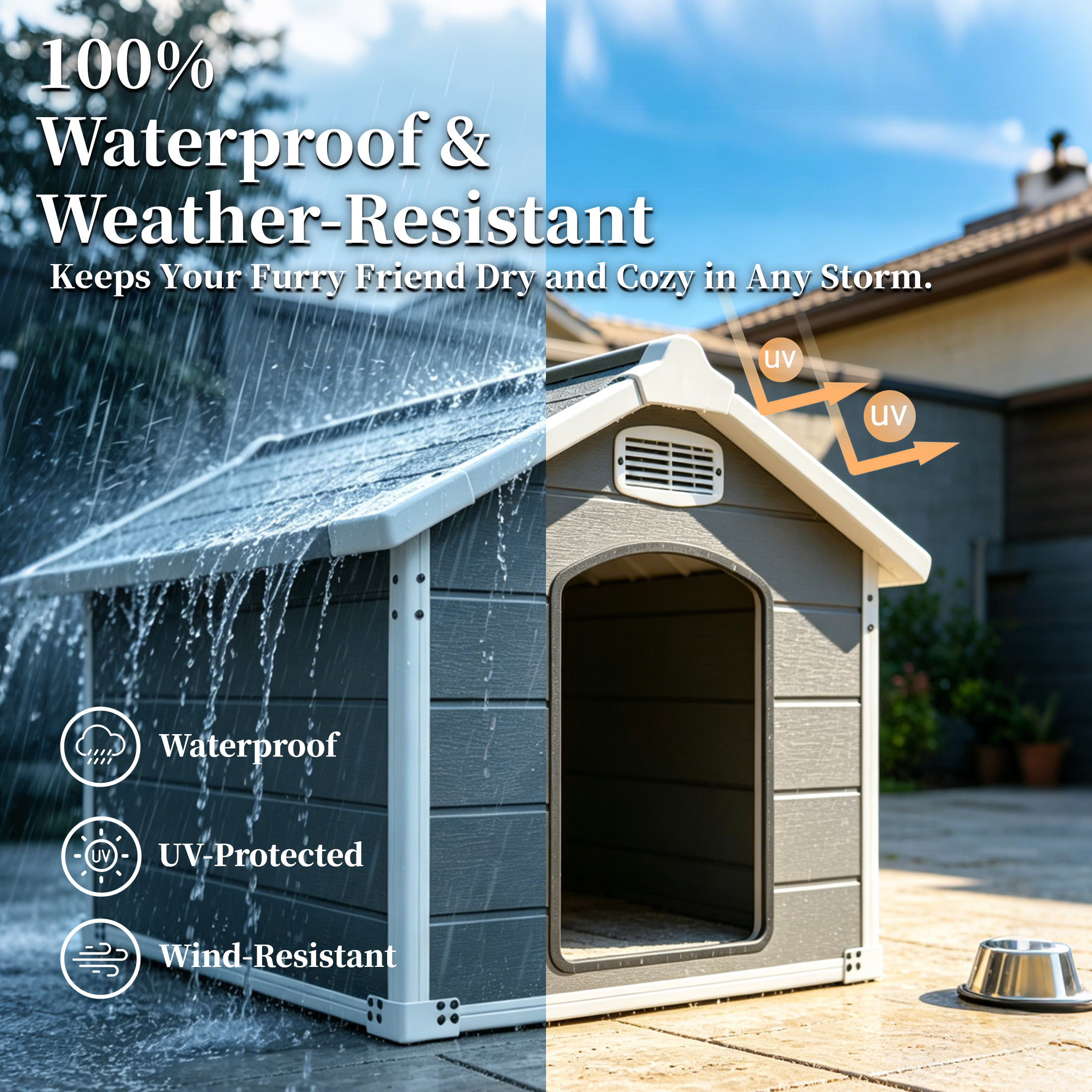 Caseta Grande para Perro de 50.5" para Razas Grandes, Casa para Mascotas de Uso Interior y Exterior de Alta Resistencia, Impermeable, Protección UV, Panel de PP de Doble Pared Resistente a Rasguños, Ventilación Frontal y Trasera – Fácil de Limpiar y Lavable — imagen 15