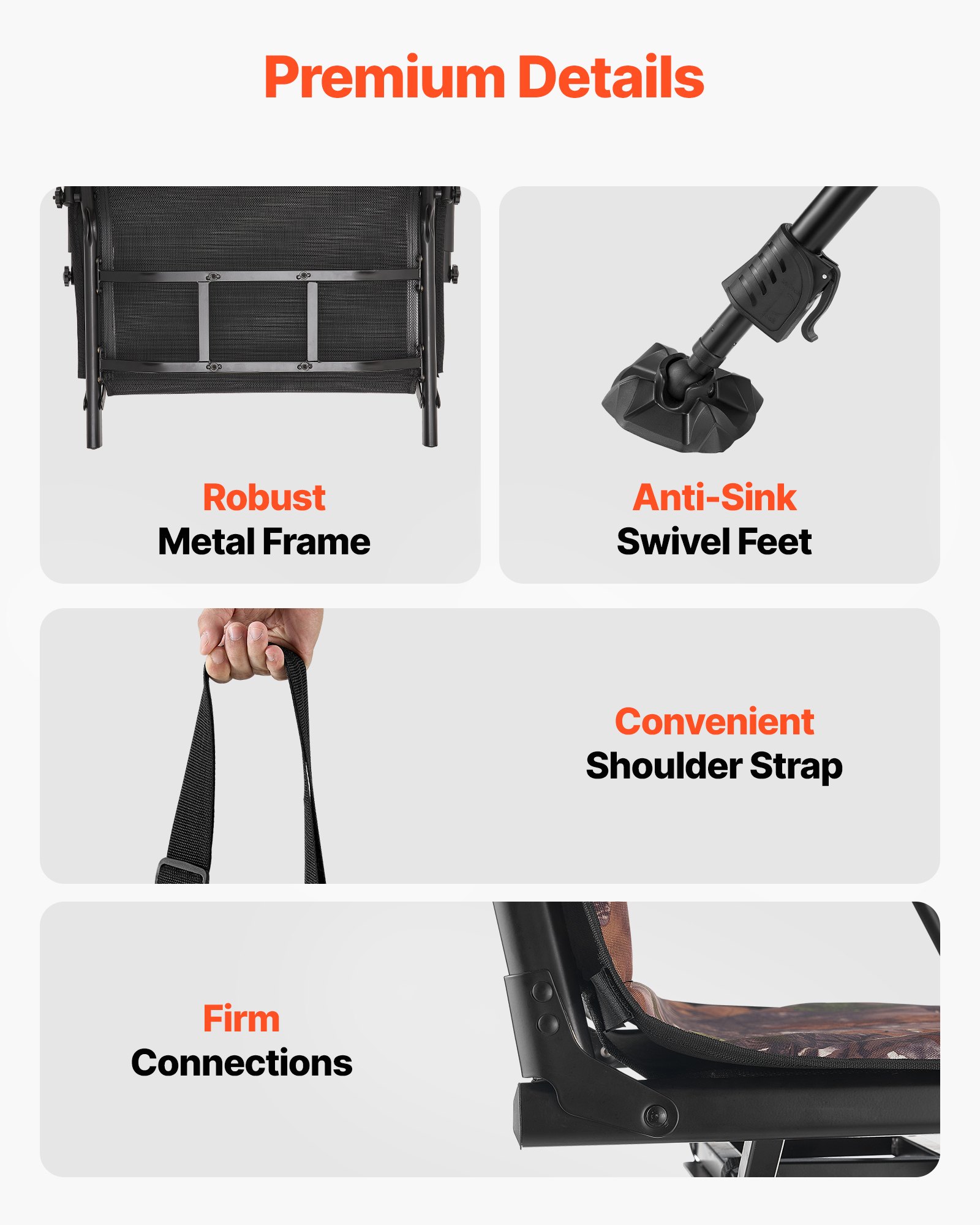 Silla de Caza Silenciosa 360°, Asiento Portátil Plegable con Blindaje, Estructura de Acero Pesada, Con Reposabrazos y Cubierta, Talones Antideslizantes, Ajuste de Altura, Capacidad para 158 kg — imagen 5